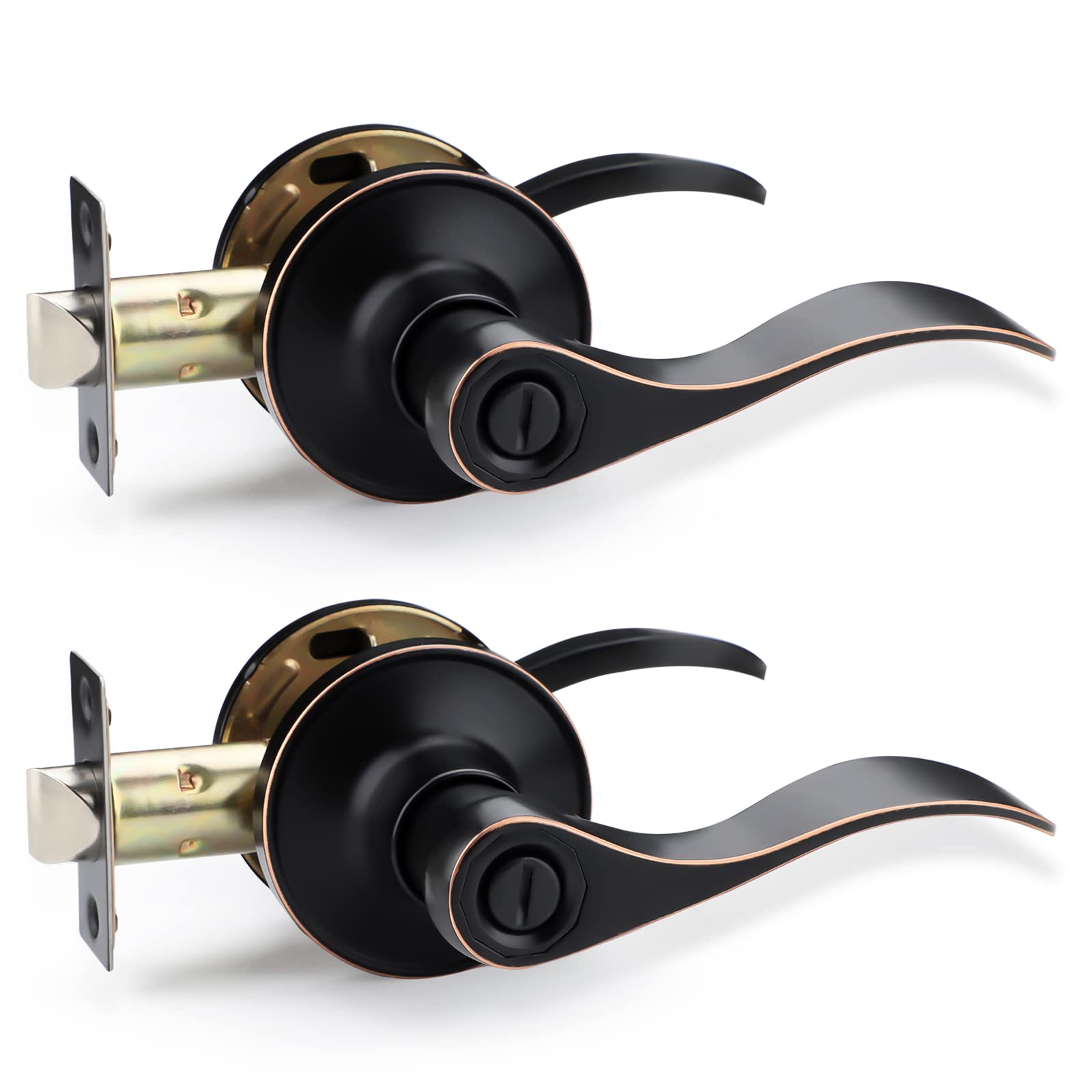 2 Pack Oil Rubbed Bronze Interior Door Knobs - Keyless Privacy Door Handles for Bedroom & Bathroom - Left/Right Handed Elegant Door Levers - Perfect for Home, Office, and Apartment Interior Doors