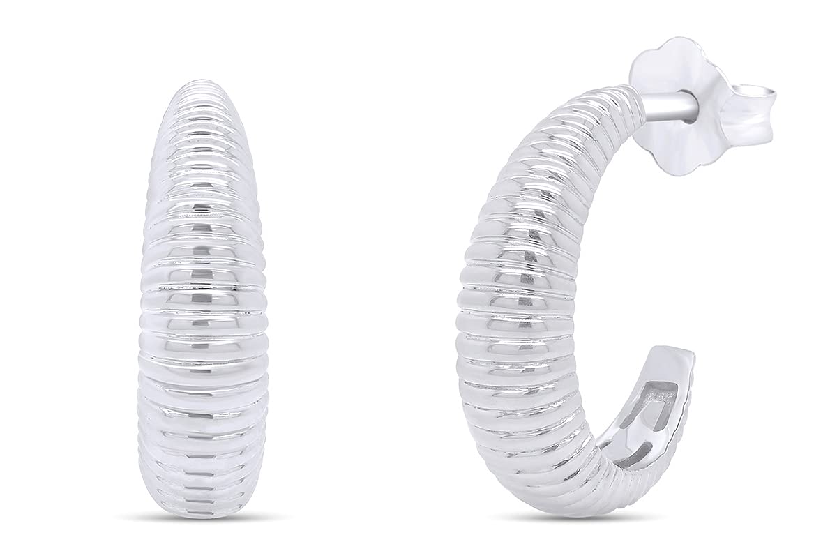 14k Gold Over Sterling Silver Chunky C-Shaped Dome Hoop Earrings for Women - Secure Push Back Closure, Perfect for Parties, Weddings & Everyday Wear