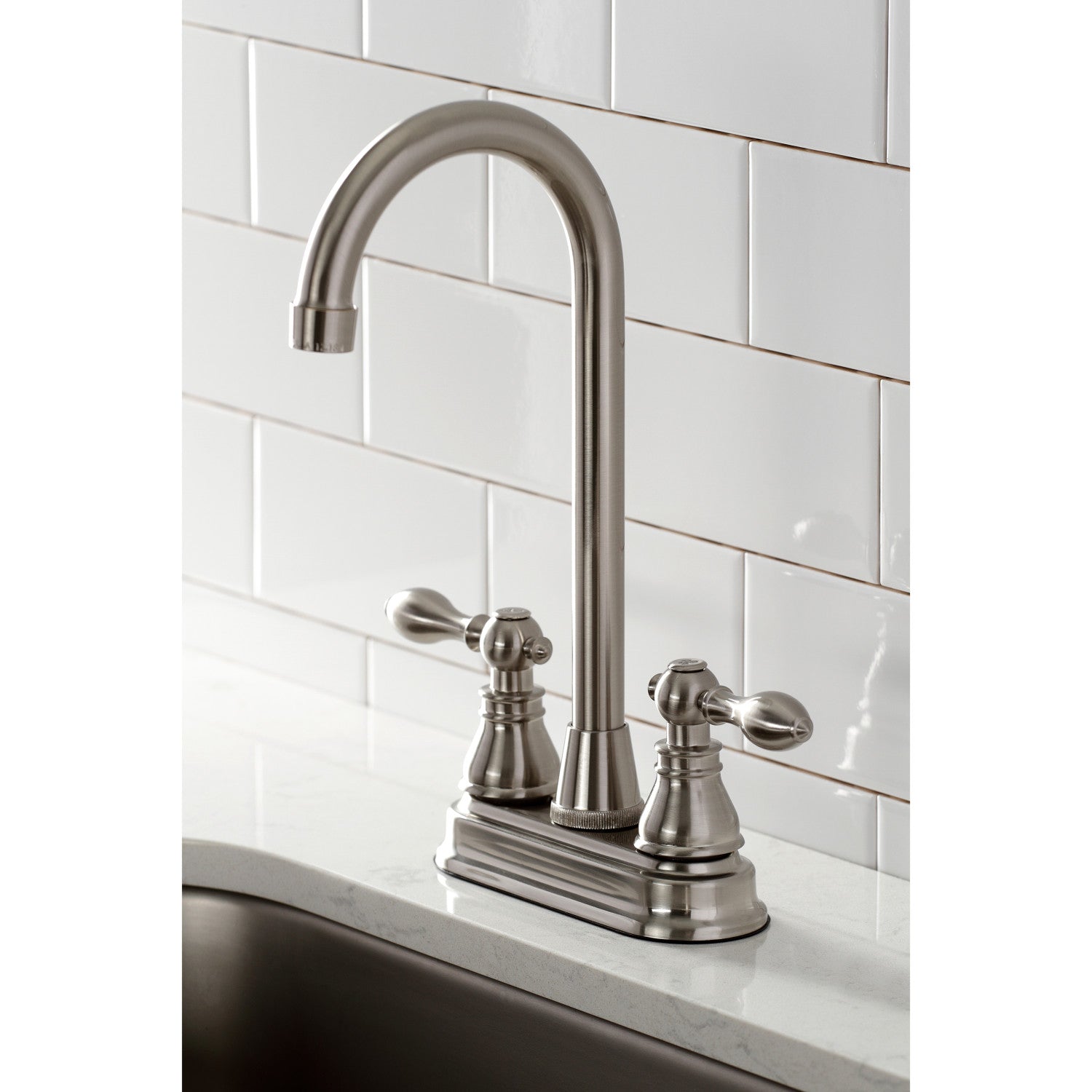American Classic KB498ACL Two-Handle 2-Hole Deck Mount Bar Faucet in Brushed Nickel - Perfect for Kitchen Sinks, Wet Bars, and Outdoor Entertaining Areas