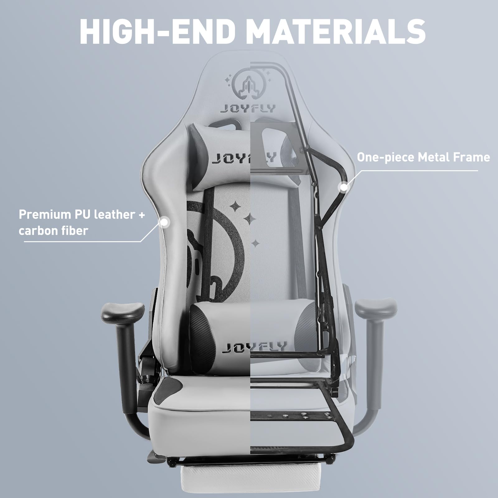 JOYFLY Ergonomic Gaming Chair with Footrest & Lumbar Support - High Back Racing Style PC Computer Office Chair for Adults - 350lbs Weight Capacity, Grey - Perfect for Esports, Streaming & Home Office Work