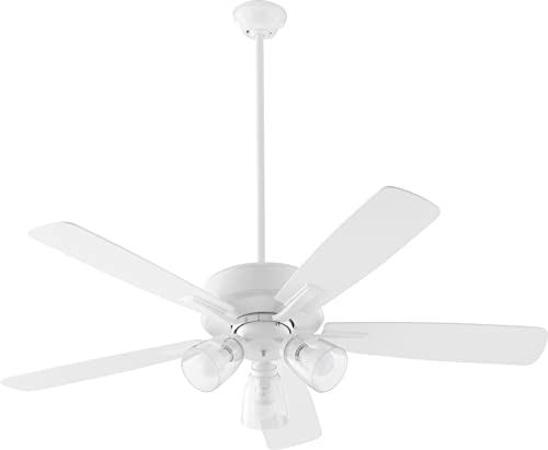 Quorum 4525-2308 Ovation 52 Inch Ceiling Fan with LED Light Kit, Remote Control, Reversible Blades - Studio White Finish for Living Room, Bedroom & Outdoor Covered Patio