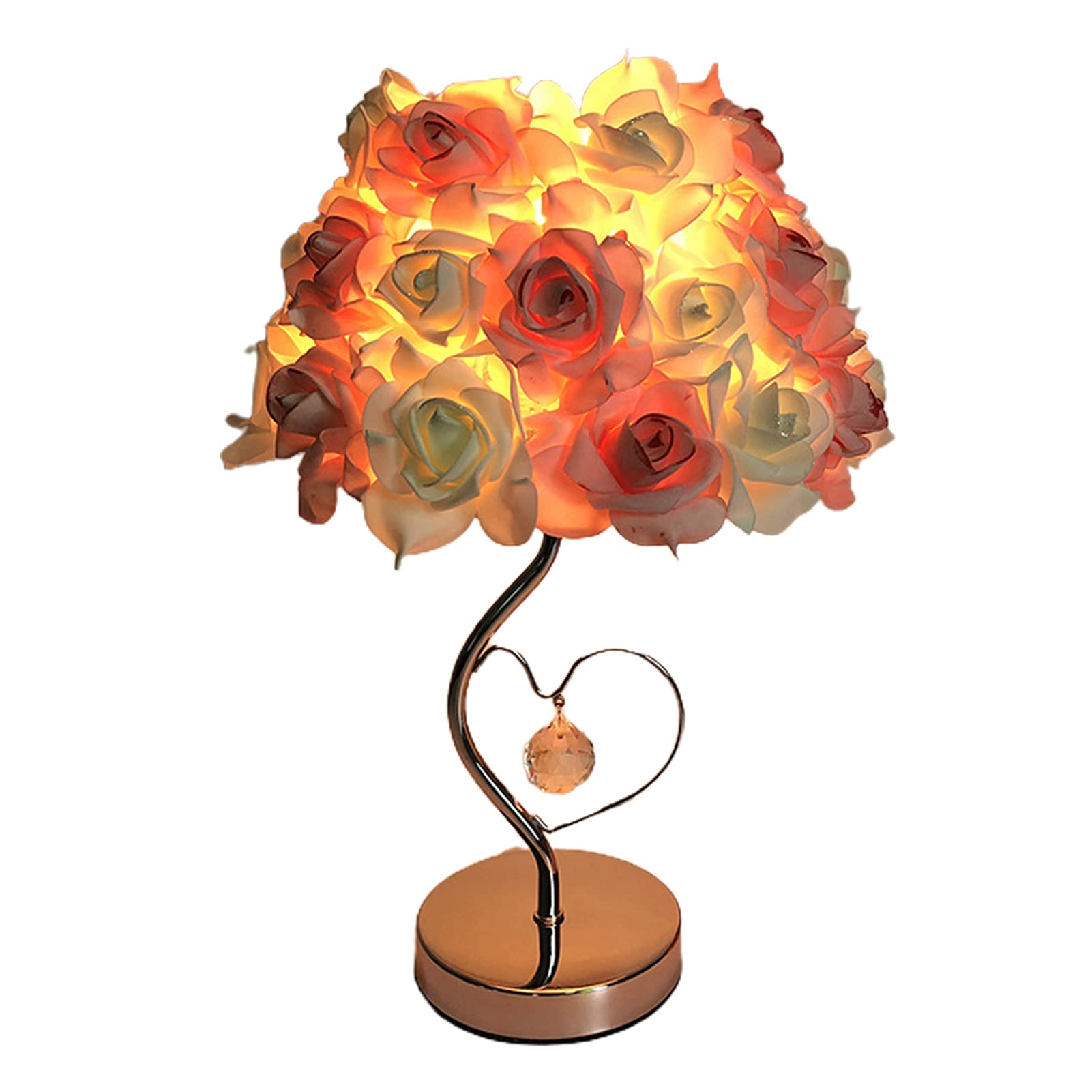 ZTGD Rose Table Lamp - Realistic Artificial Rose with Eco-Friendly Crystal Heart, Romantic Nightstand Decor for Bedroom, Living Room - Perfect for Valentine's Day Gifts & Creating Warm Ambience