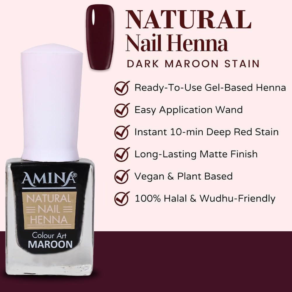 Amina Natural Nail Henna Polish for Women - Breathable, Long Lasting Matte Finish Vegan Nail Polish (Maroon, Pack of 3, 15ml) | Perfect for Everyday Wear, Special Occasions & Salon-Quality Manicures at Home