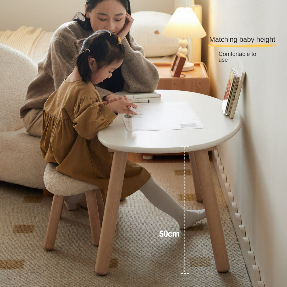 Handmade Birch Solid Wood Kids Study Desk - Ergonomic Peanut-Shaped Table for Children's Learning, Writing & Drawing - Perfect for Home, Classroom & Playroom
