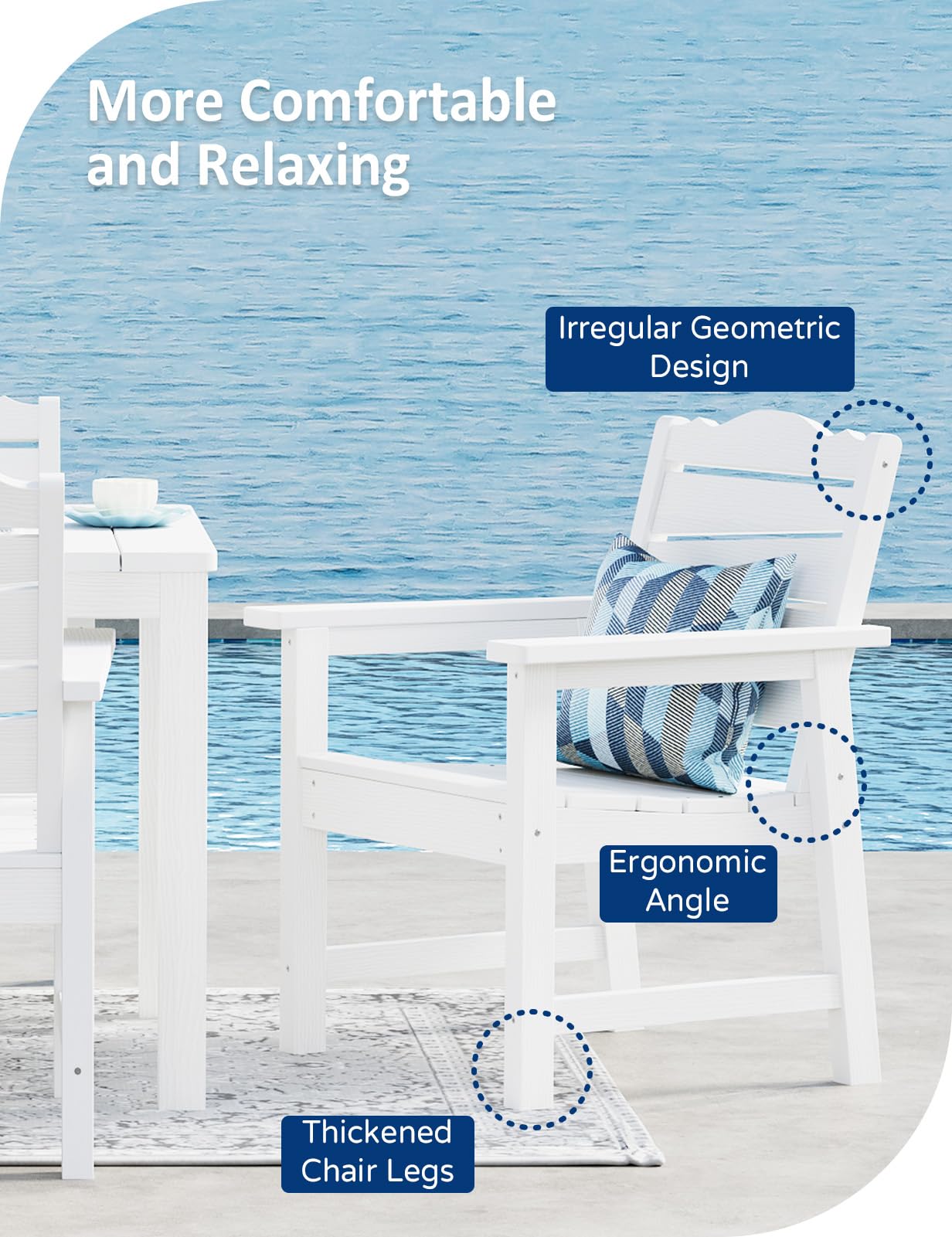 **Weatherproof Poly Lumber Patio Chair - Ergonomic Curved Seat, 400lbs Capacity - Outdoor Dining Chairs for Garden, Porch, Lawn & Backyard (White) - Perfect for Relaxing, Entertaining & Outdoor Dining**