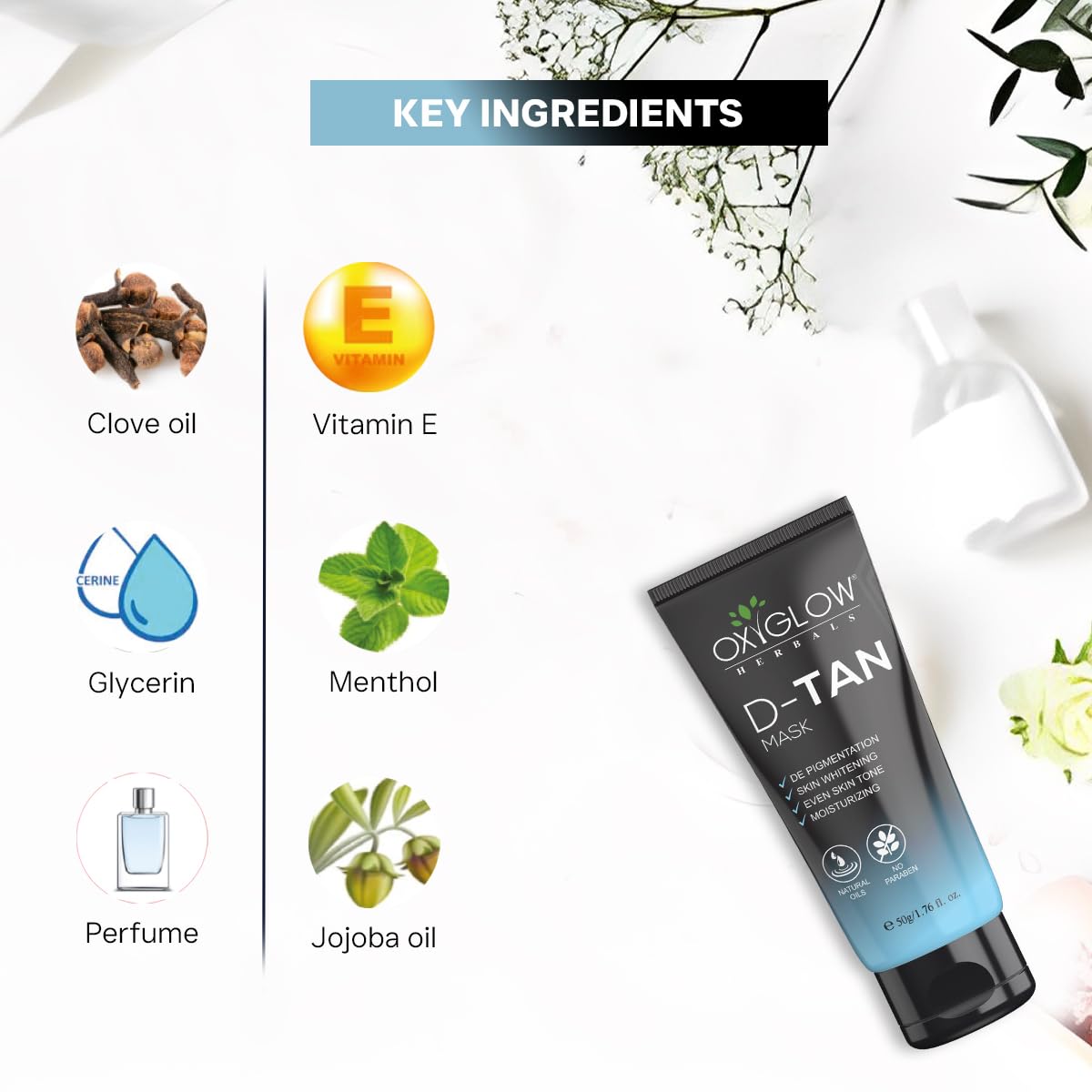 OxyGlow Herbals D-TAN Face Mask - Skin Brightening & Lightening Treatment for Pigmentation, Even Skin Tone - All Skin Types - 50g (Pack of 2) | Perfect for Dark Spots, Sun Damage & Dull Skin Care Routine