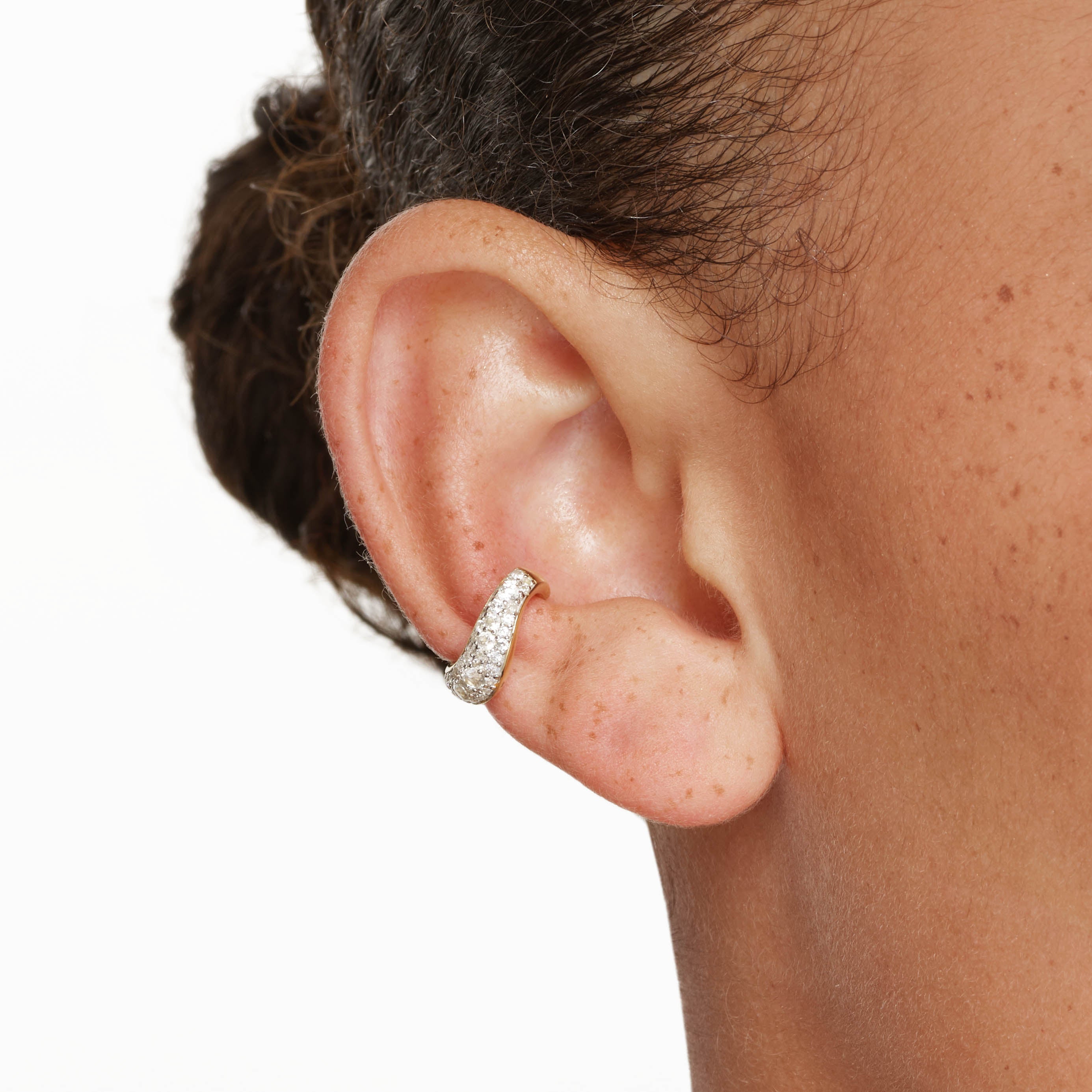 Gold White Zircon Pave Wave Ear Cuff - Elegant Cartilage Earring for Women - Perfect for Parties, Weddings & Everyday Wear