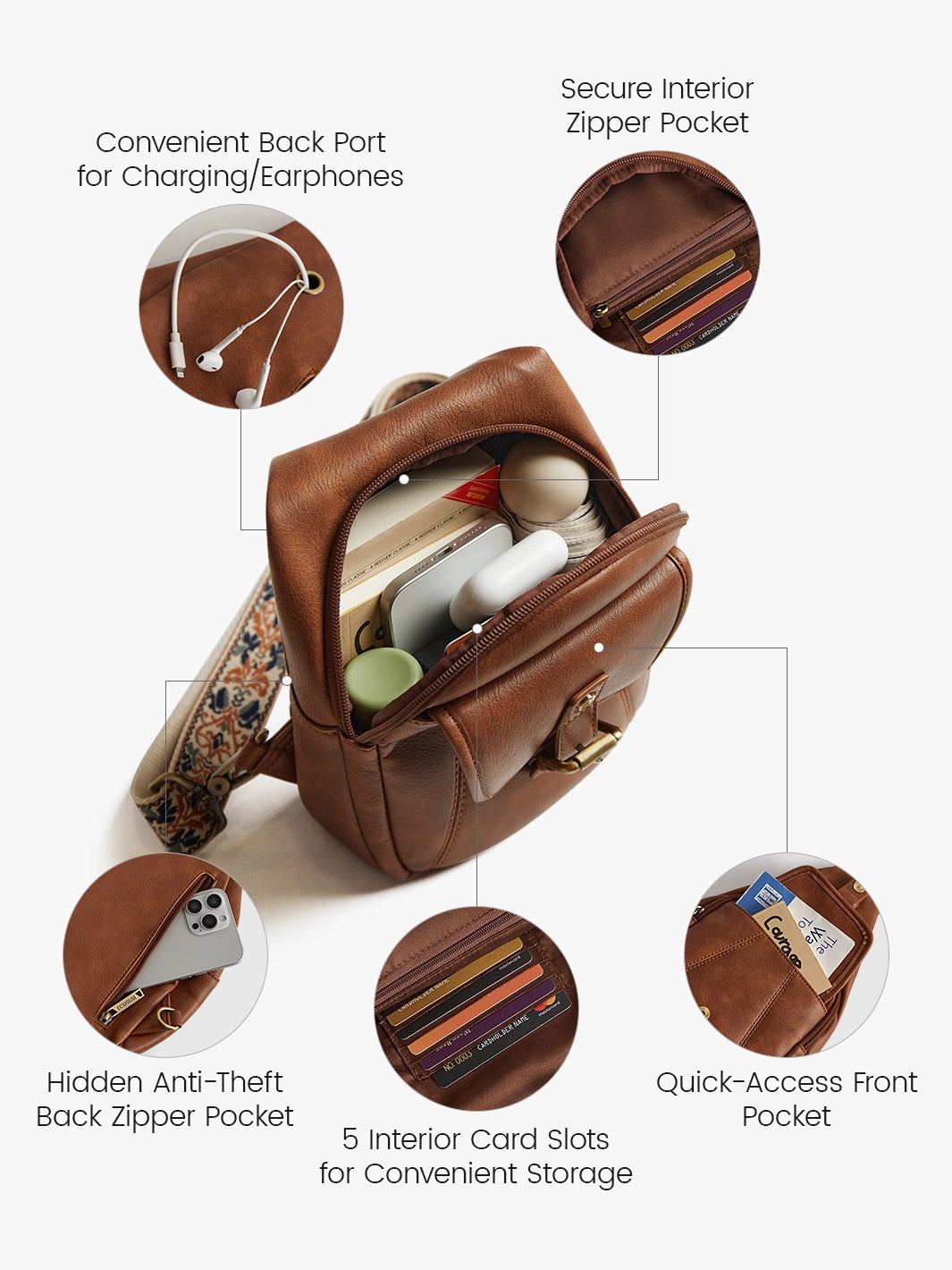 Vintage Leather Sling Bag with Adjustable Guitar Strap - Perfect for Music Lovers, Travel & Everyday Use