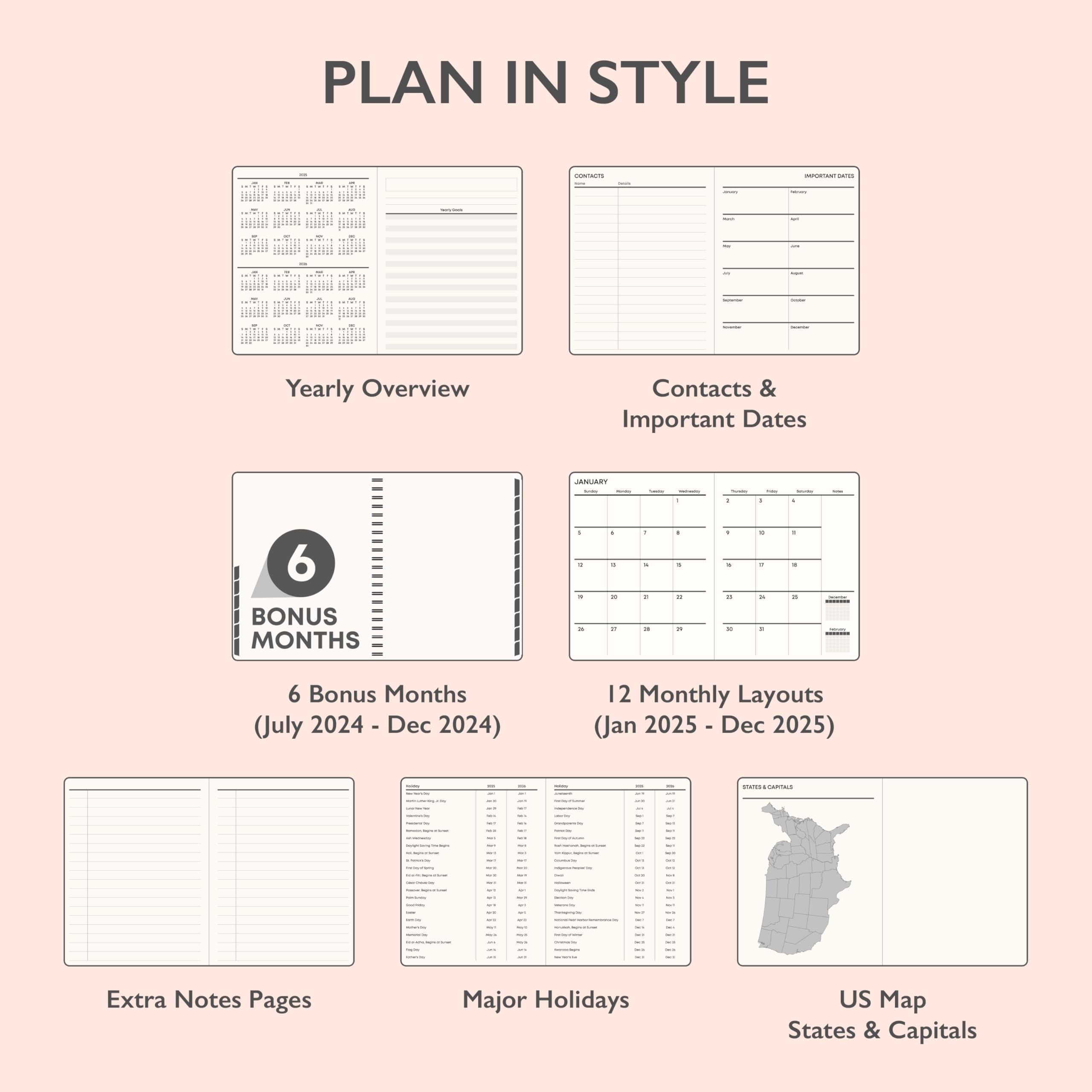 Blue Sky 2025 Monthly Planner Calendar - January to December 2025, 8