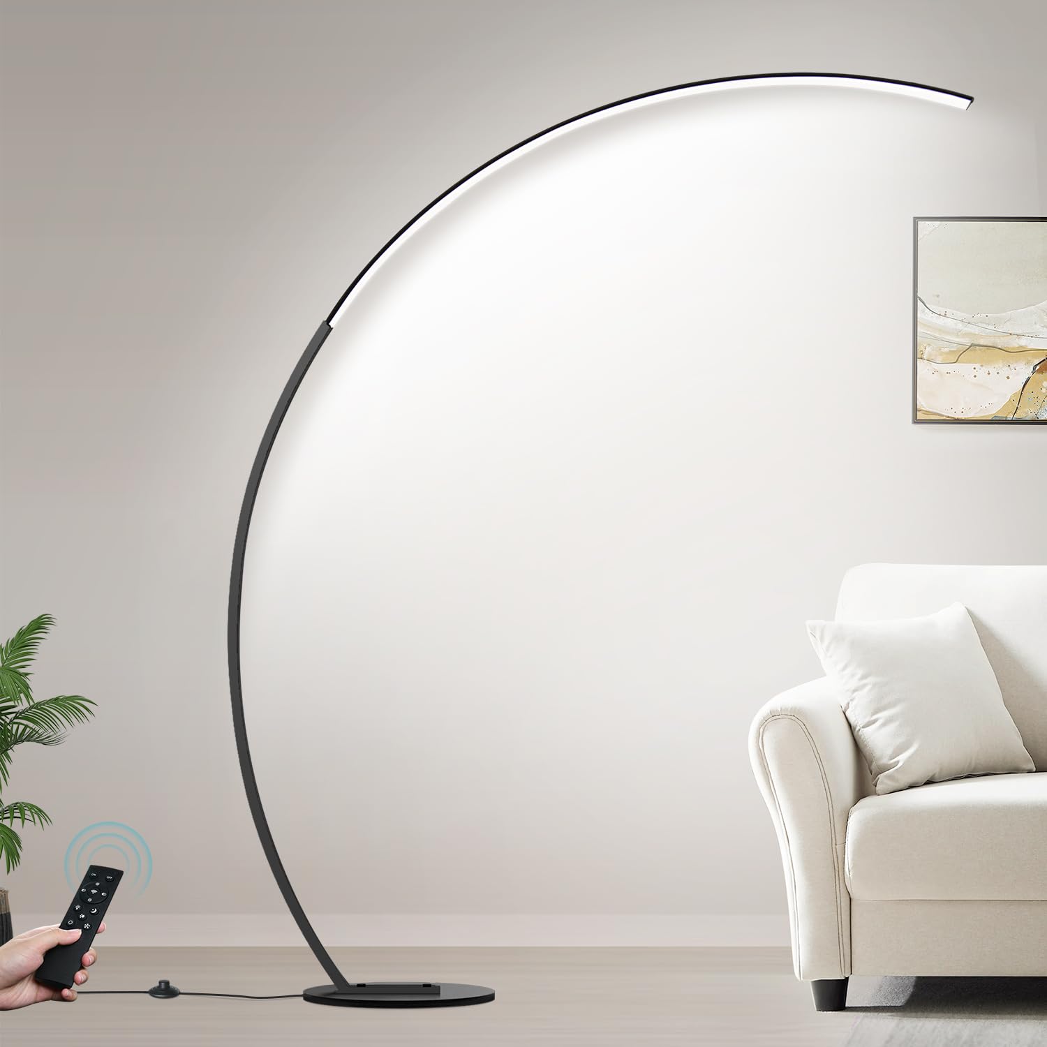 Dimmable LED Floor Lamp with 3 Color Temperatures - 2000LM Ultra Bright Arc Standing Lamp with Remote Control for Living Room, Bedroom, Office & Classroom | Modern Reading Light & Ambient Lighting