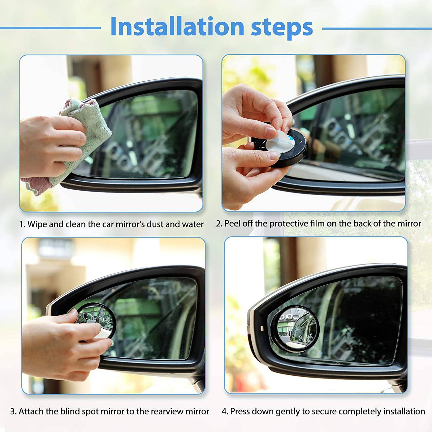 2 PCS Car Blind Spot Mirrors - 360° Adjustable Wide Angle Rear View Mirror for Enhanced Safety - Perfect for Parking, Lane Changing & Blind Spot Monitoring