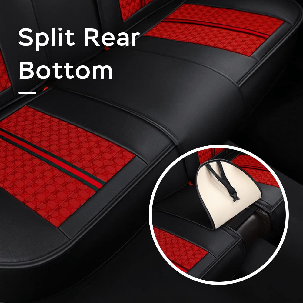 Luxury 5-Seat Universal Car Seat Covers Full Set - All Weather Protection Cushion with Pillow for 97% Car Models | Perfect for SUVs, Sedans & Trucks | Red Auto Accessories for Comfort & Style
