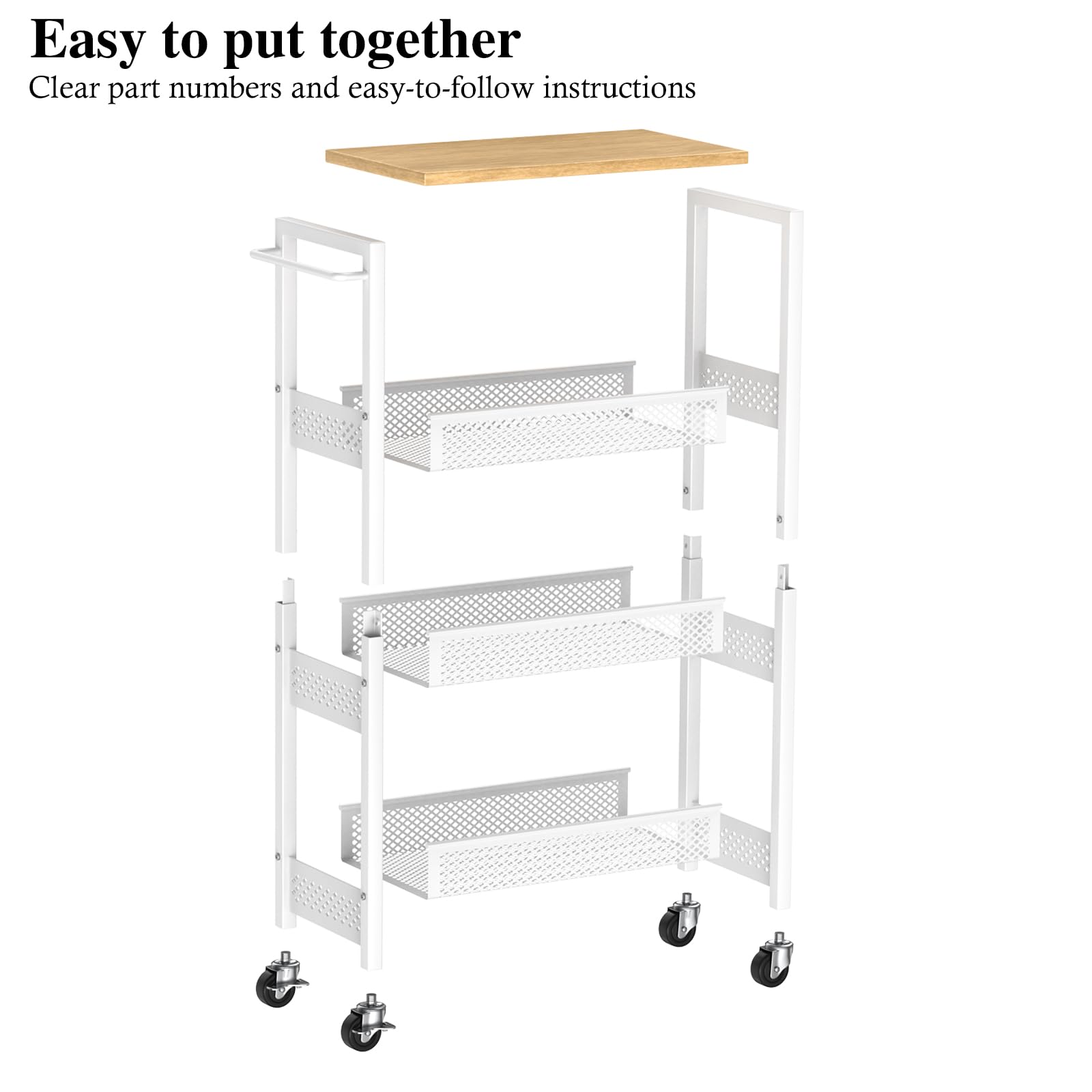4-Tier Slim Rolling Storage Cart with Wheels - Narrow Metal Bathroom & Kitchen Organizer with Wood Top - Space-Saving Utility Cart for Laundry Room, Small Spaces - Perfect for Bathroom Essentials, Kitchen Supplies & Home Organization