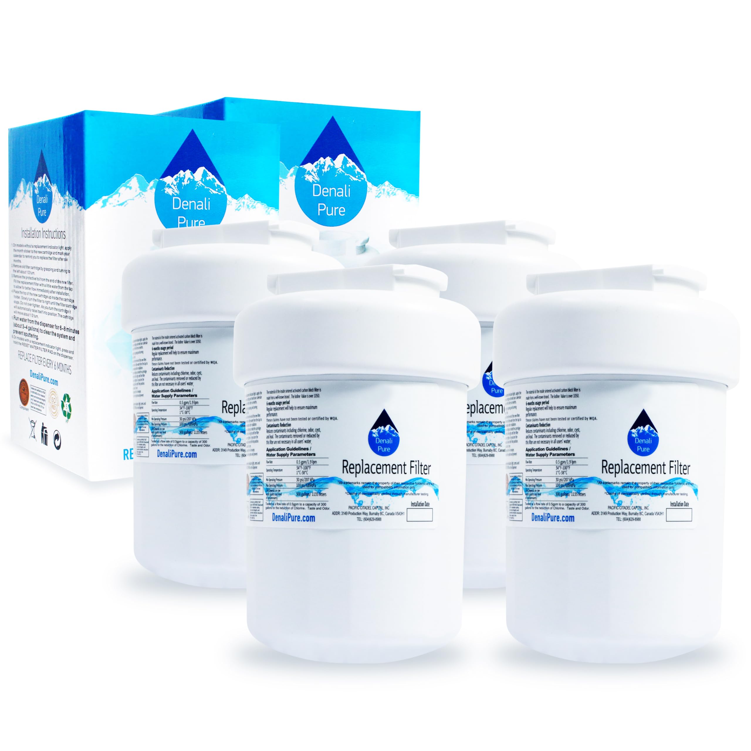 4-Pack GE GSS23WGTM BB Refrigerator Water Filter Replacement - Compatible with MWF & MWFP Fridge Water Filters | Clean Drinking Water for Home & Office Use