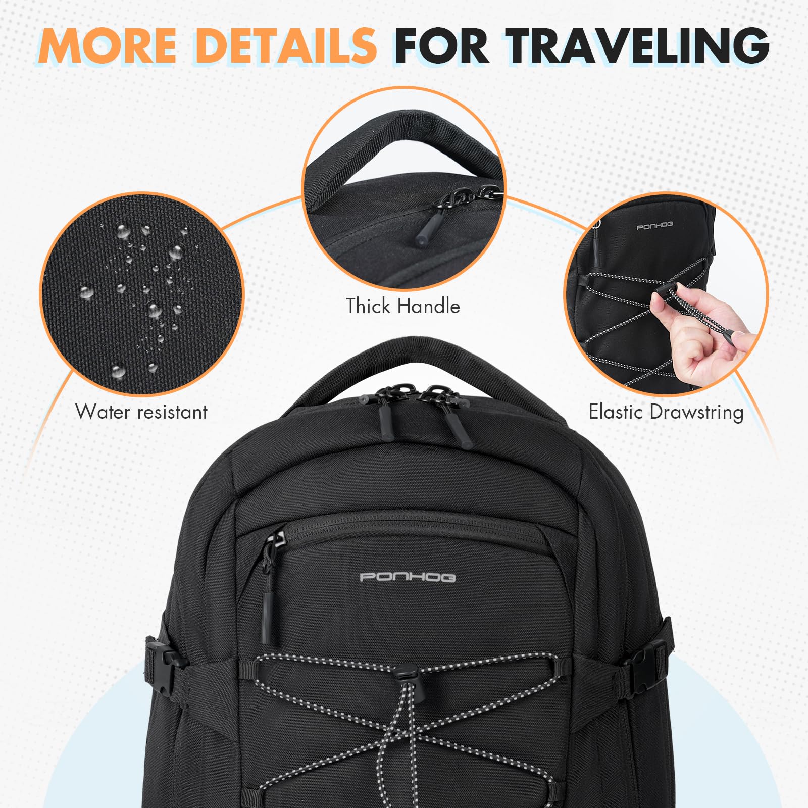 17.3 Inch Water Resistant Travel Laptop Backpack - Lightweight Carry On Computer Bag for Men & Women - Perfect for Hiking, College, Daily Commute & Business Trips (Black)