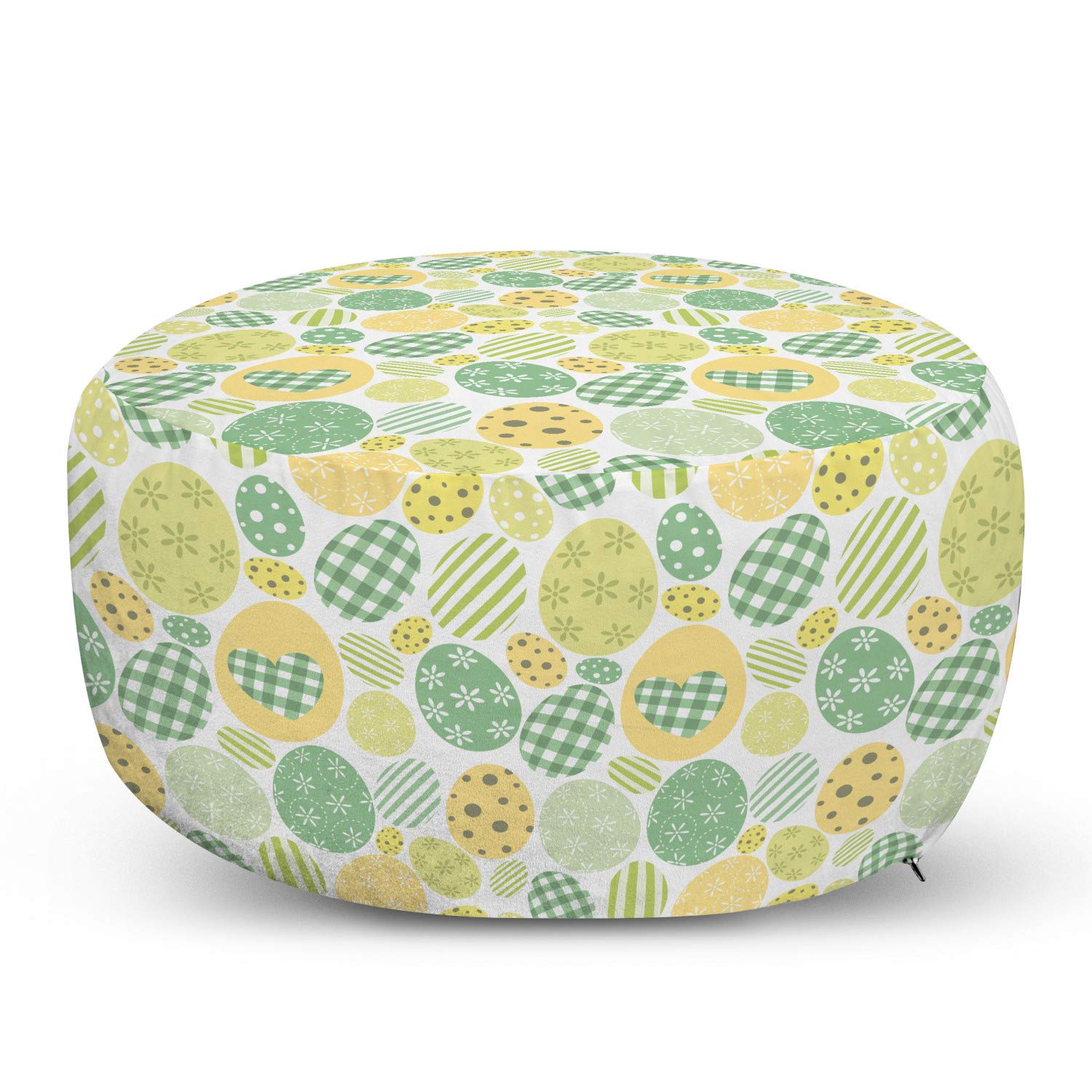 Ambesonne Easter Bunny Ottoman Pouf - Pastel Dyed Easter Egg Design, Soft Foot Rest with Removable Cover for Living Room & Bedroom - Pastel Yellow & White | Perfect for Easter Decor, Cozy Seating & Home Accents
