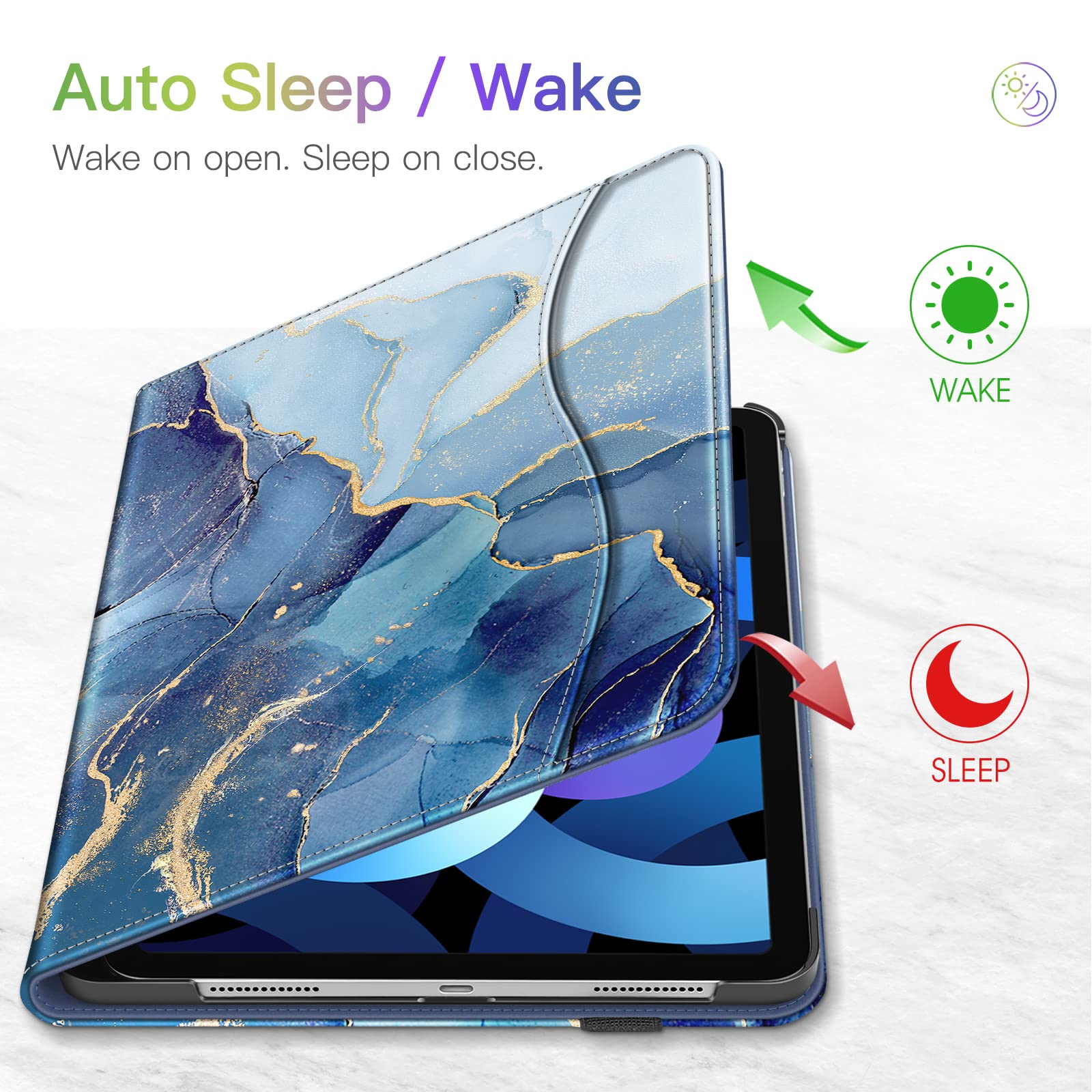 Fintie iPad Air 11-inch Case (M3 2025/M2 2024) & 10.9-inch (5th/4th Gen) Protective Cover - Multi-Angle Stand, Pencil Holder, Storage Pocket - Ocean Marble Design for Work, School & Travel