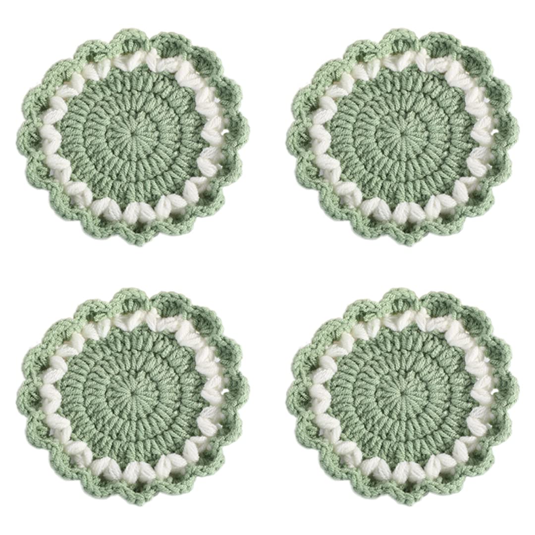 4 Pcs Handmade Macrame Wavy Flower Coasters - Absorbent & Heat Resistant Knit Trivets for Hot Dishes - Perfect Housewarming Gift for Kitchen, Dining Table & Home Decor
