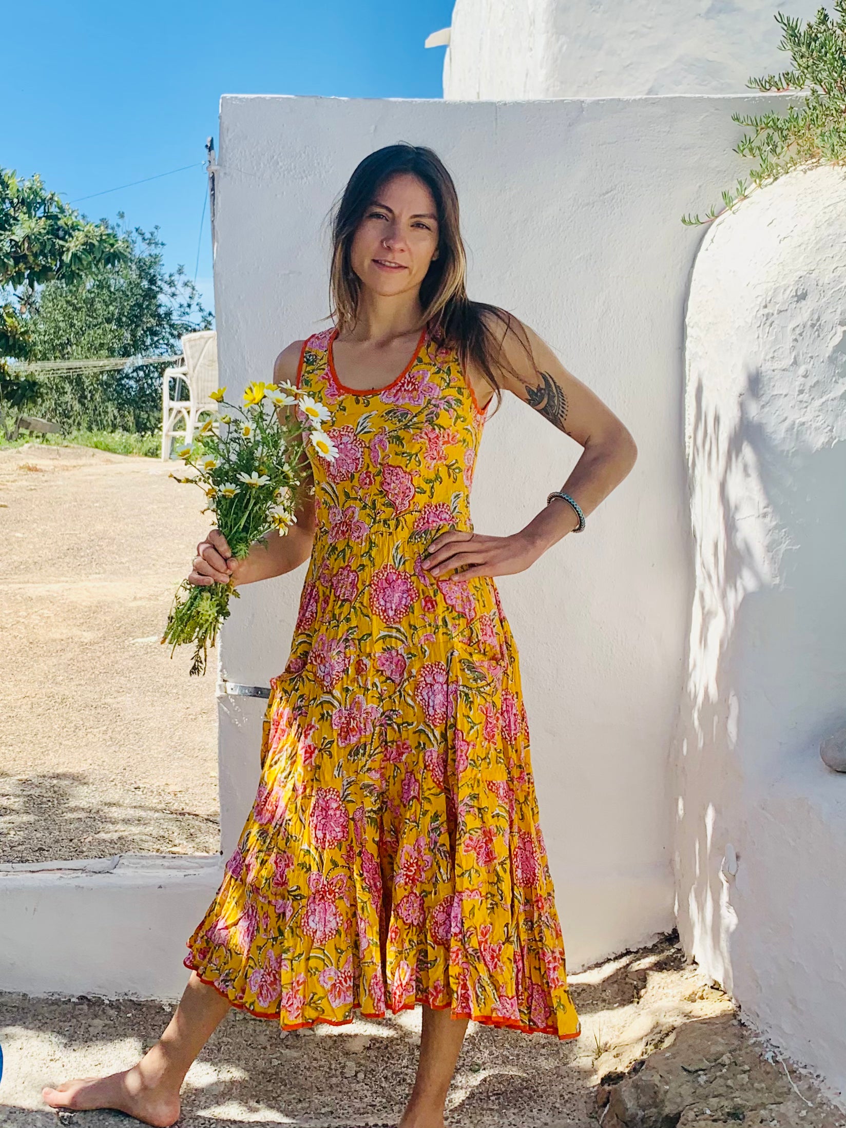 Women's Sleeveless Yellow Sundress - Flowy Summer Dress for Beach, Vacation & Casual Outings