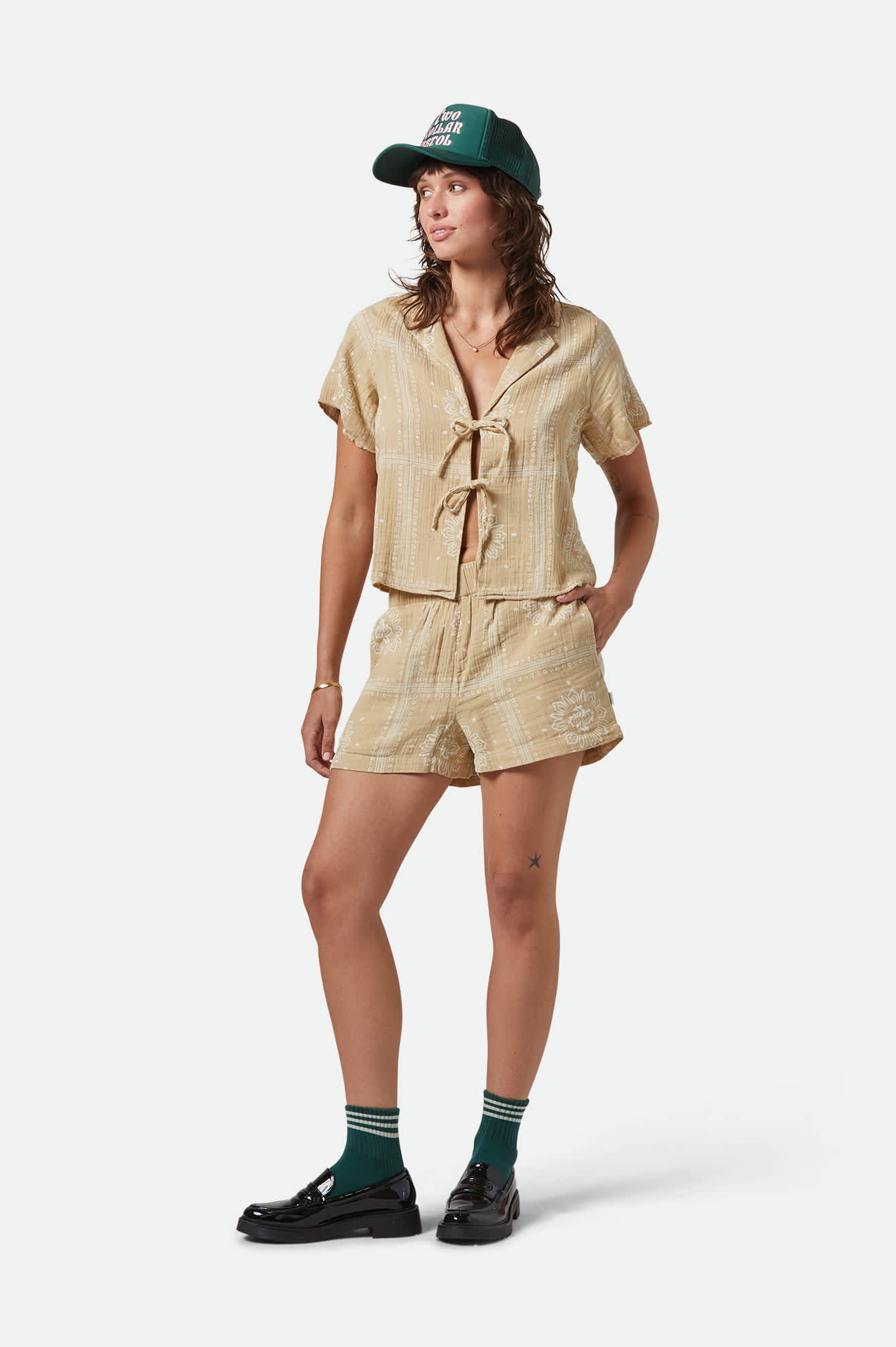 Wandering Tie Top Pale Khaki Bandana - Stylish Women's Fashion Top for Summer Outfits, Beach Wear, and Casual Boho Looks