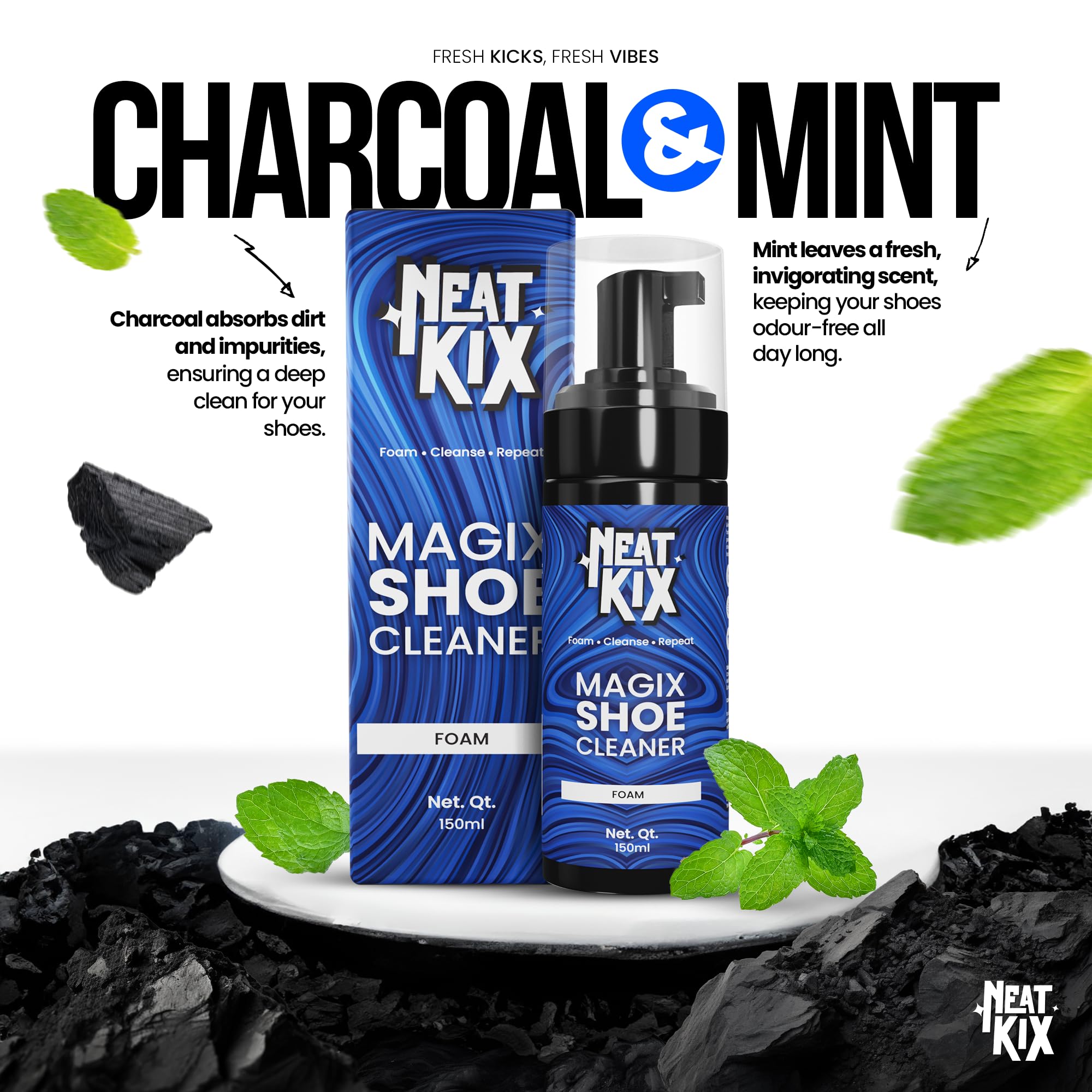 NEATKIX Instant Shoe Cleaner Foam - 150ML Sneaker Cleaning Kit for Sports, Leather, Canvas & Suede | Quick & Easy Shoe Care Solution | Perfect for Gym, Work & Everyday Wear | Removes Stains & Restores White Shoes