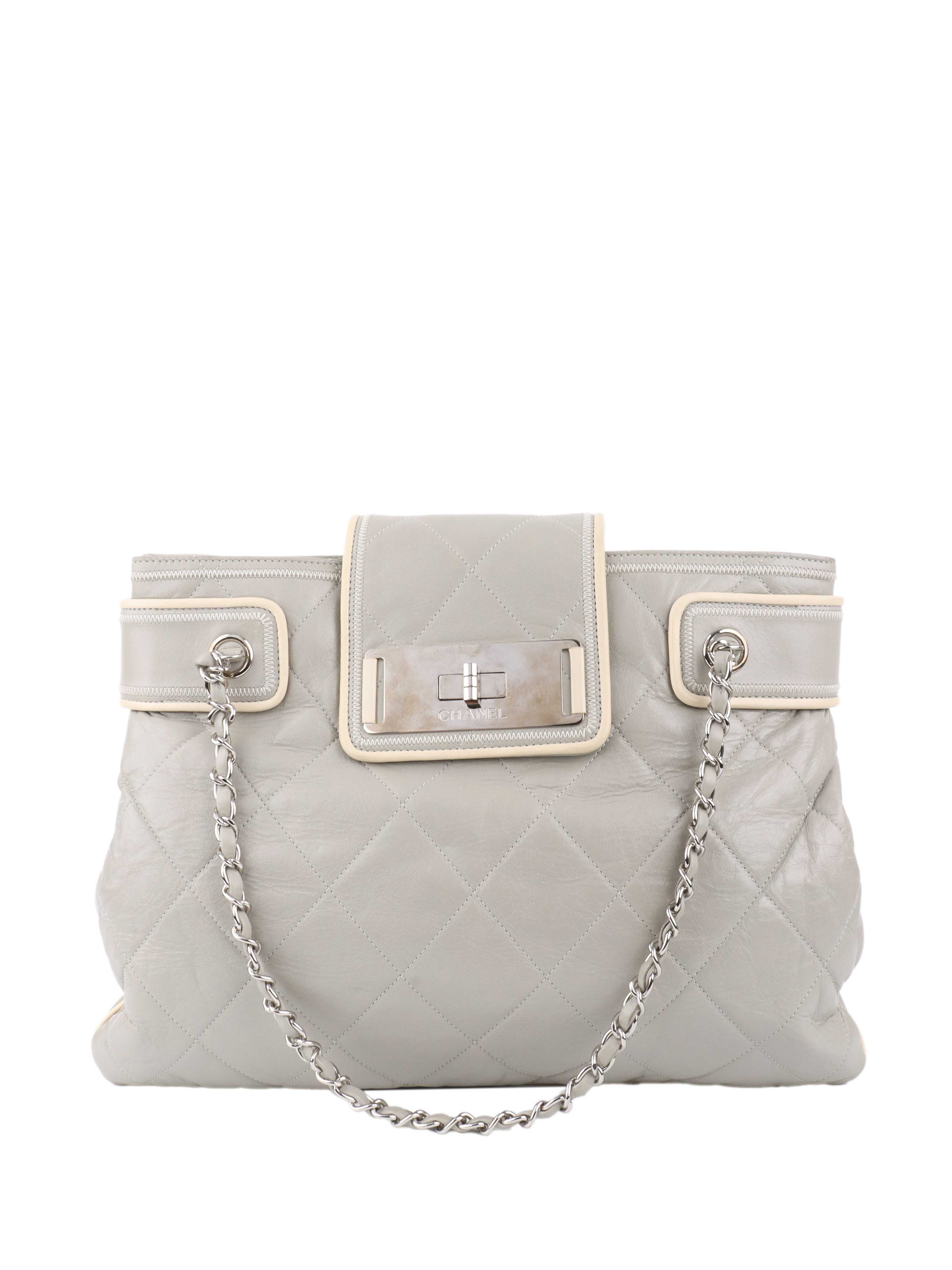 Chanel Grey Tote Bag for Women - Luxury Leather Handbag with Gold-Tone Hardware - Perfect for Work, Travel & Everyday Use