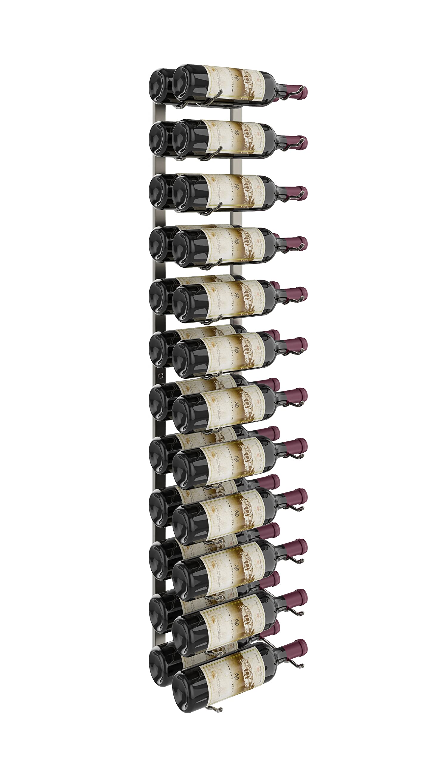 VintageView W Series Pro 24-Bottle Wall Mounted Wine Rack - Modern Metal Wine Storage with Label Forward Design - Space Saving Gunmetal Wine Holder for Kitchen, Dining Room or Wine Cellar Organization