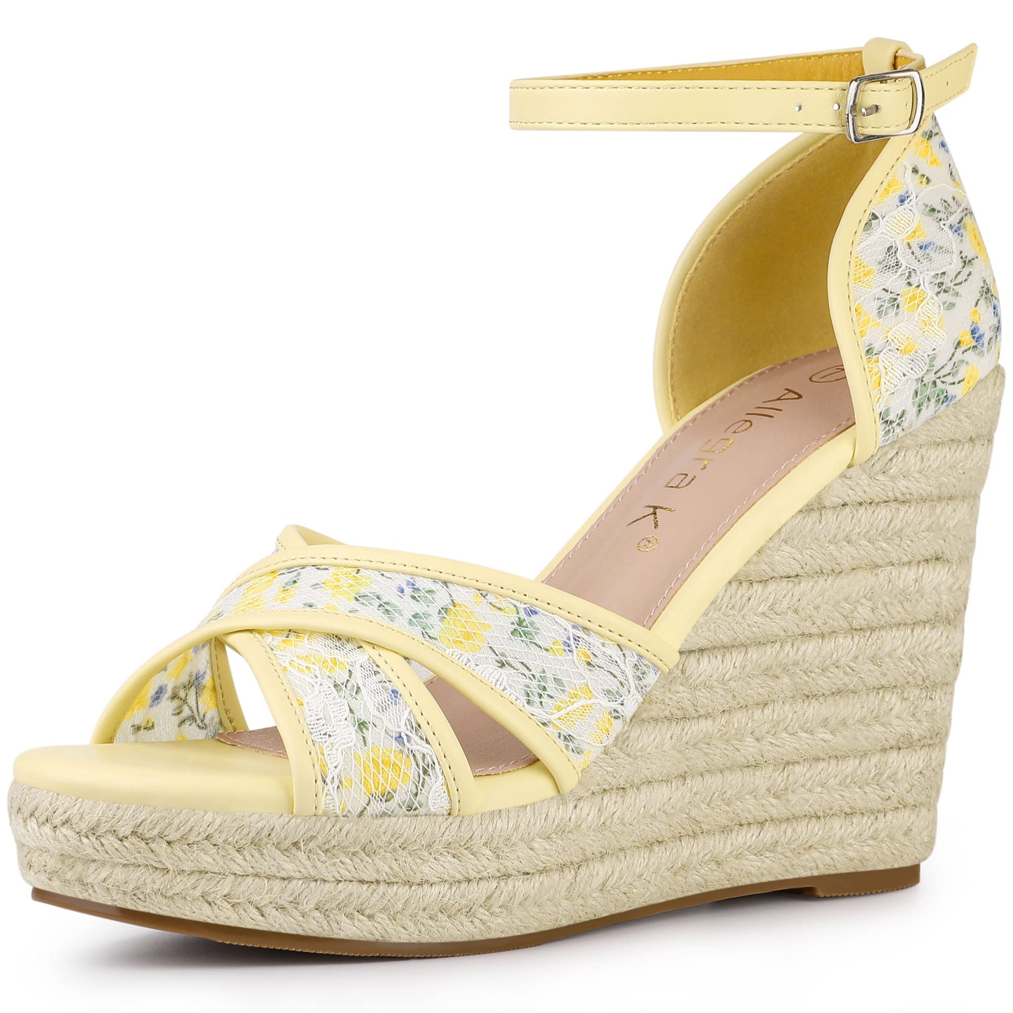 Allegra K Women's Espadrilles Lace Wedge Sandals - Comfortable Summer Casual Shoes for Beach, Vacation & Outdoor Wear