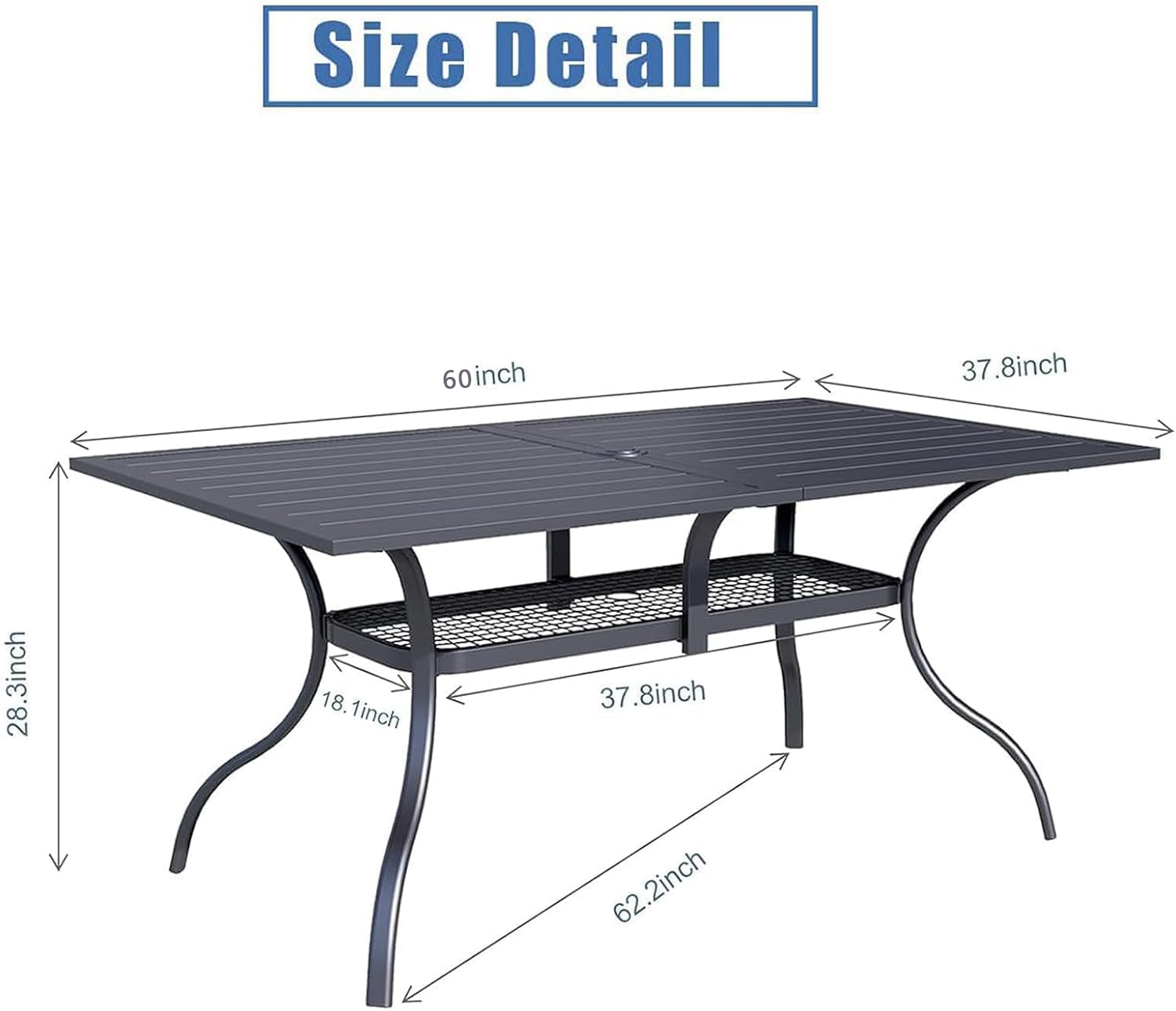 OakCloud 60x37 Inch Outdoor Patio Dining Table - Classic Black Metal Rectangular Table with 1.57