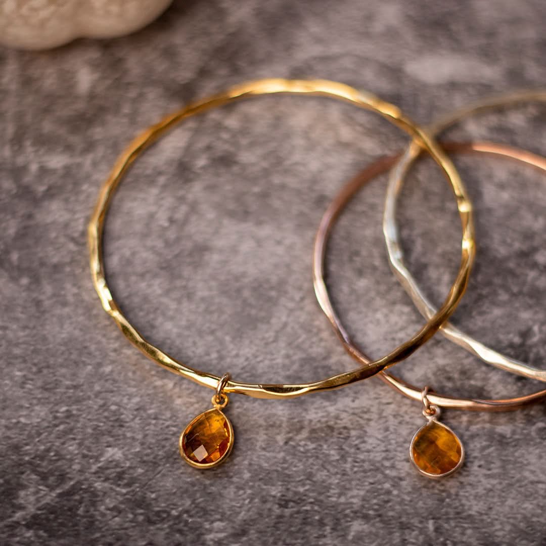 Citrine Charm Bangle in Gold | November Birthstone Bracelet for Women | Perfect Birthday Gift & Everyday Jewelry