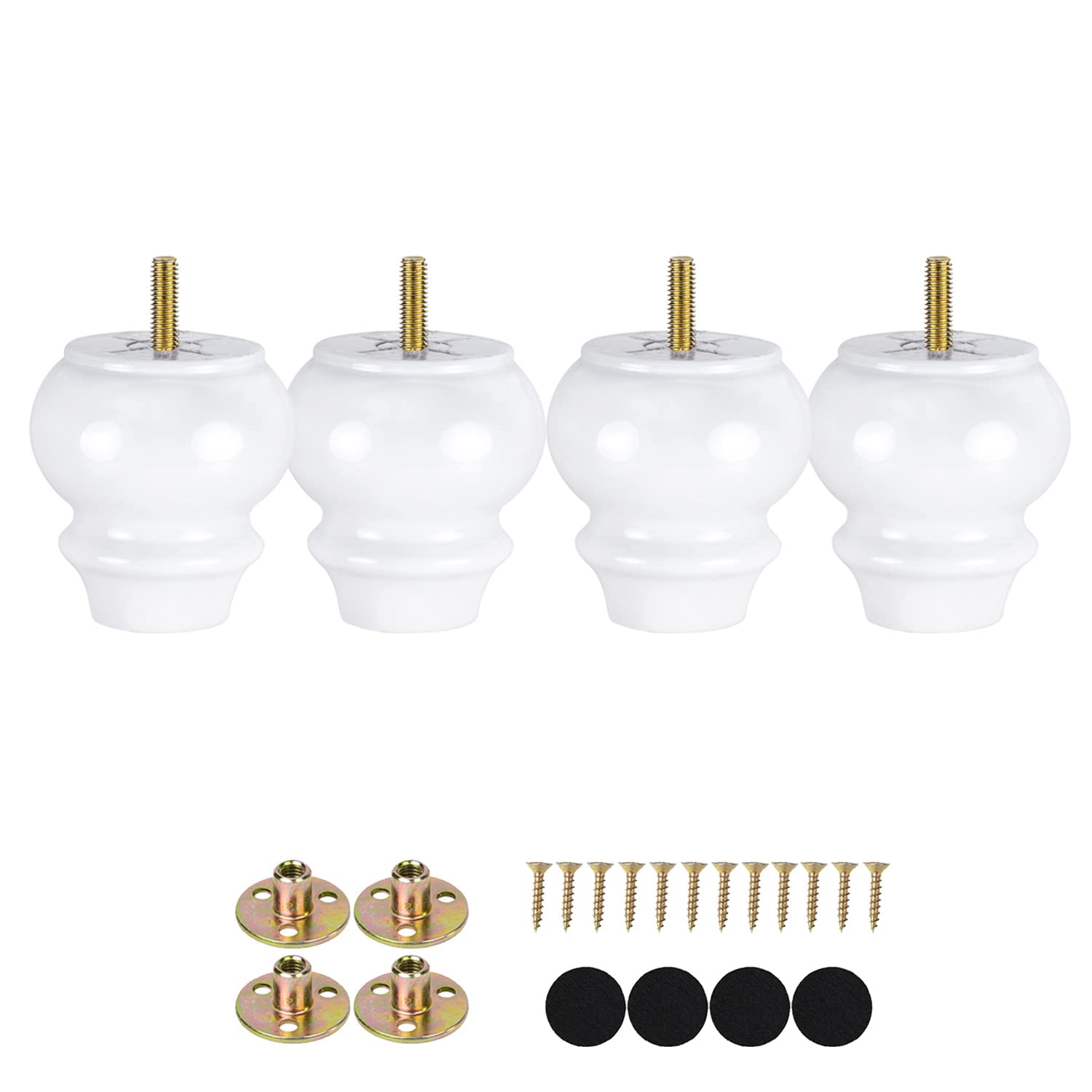 3 Inch White Wood Furniture Legs - Set of 4 Screw-in M8 Bolt Replacement Feet for DIY Ottoman, Couch & Sofa - Perfect for Home Decor, Furniture Repair and DIY Projects