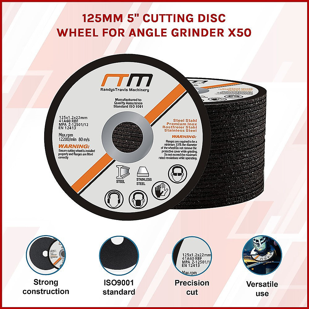 125mm 5-Inch Cutting Disc Wheel for Angle Grinder - 50 Pack | High-Speed Metal & Stainless Steel Cutting | Perfect for DIY Projects, Construction & Metalworking