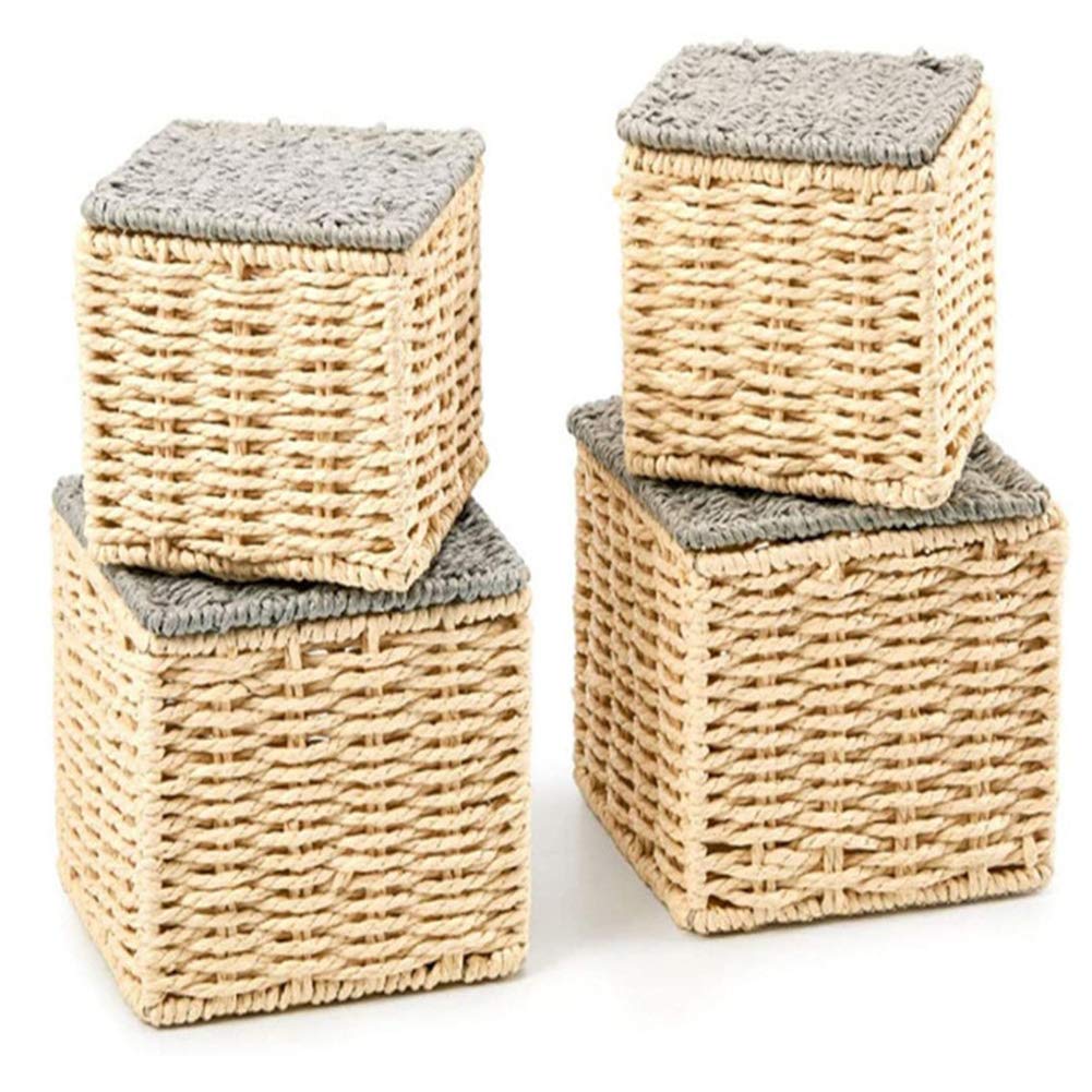 4-Pack Recycled Paper Rope Woven Storage Baskets - Eco-Friendly Multipurpose Organizer Bins for Home & Office - Perfect for Storing Toys, Books, Office Supplies & Small Household Items (Beige)