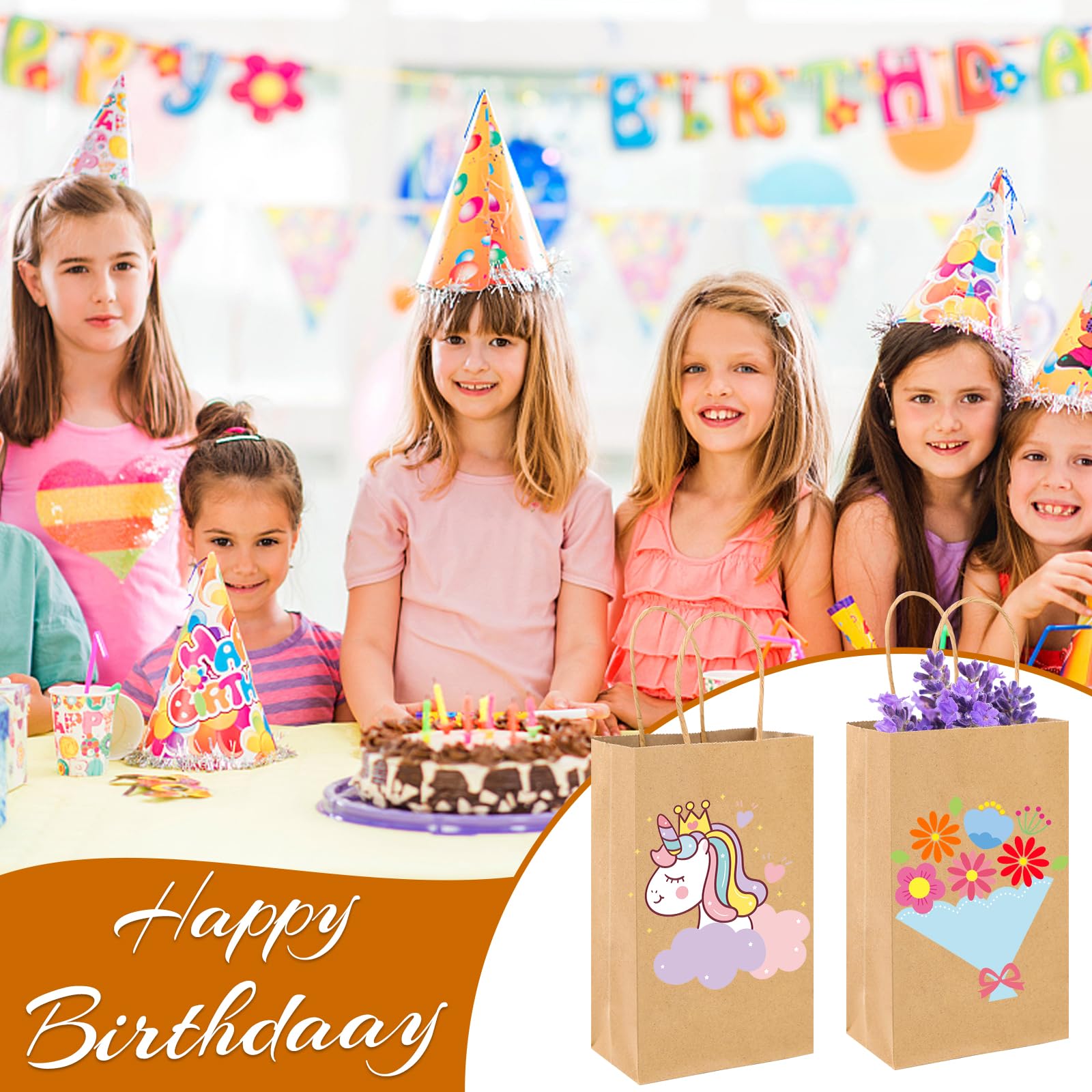 XPCARE 100Pcs Kraft Paper Gift Bags with Handles - 5.25x3.25x8.25 Inches Small Brown Shopping Bags Bulk for Retail, Parties, Wedding Favors & Gift Packaging