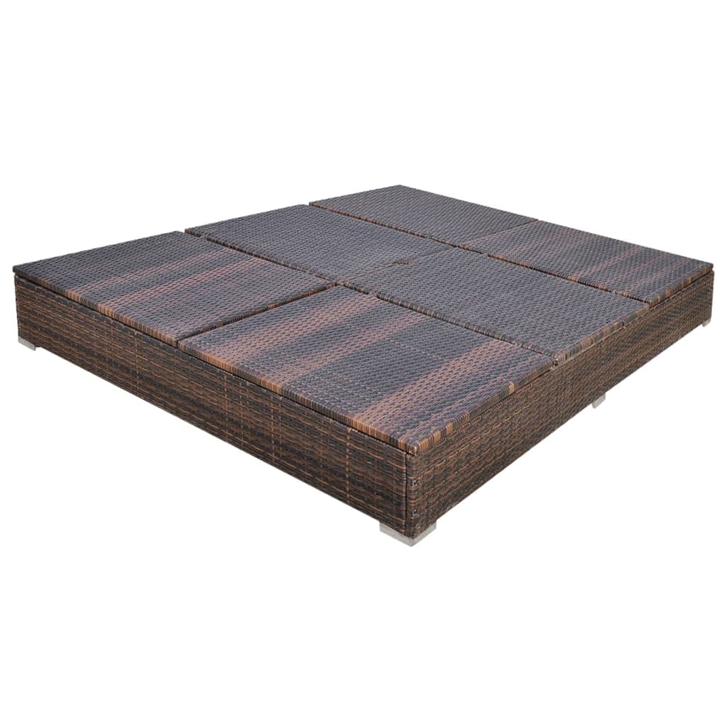 Brown Poly Rattan Adjustable Reclining Patio Lounge Bed with Umbrella - Perfect for Outdoor Relaxation in Garden, Beach, Poolside, Lawn, and Sunbathing Areas