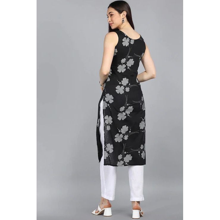 Elegant Black Floral Printed Kurta for Women | Stylish Indian Ethnic Wear | Perfect for Festivals, Weddings & Casual Outings