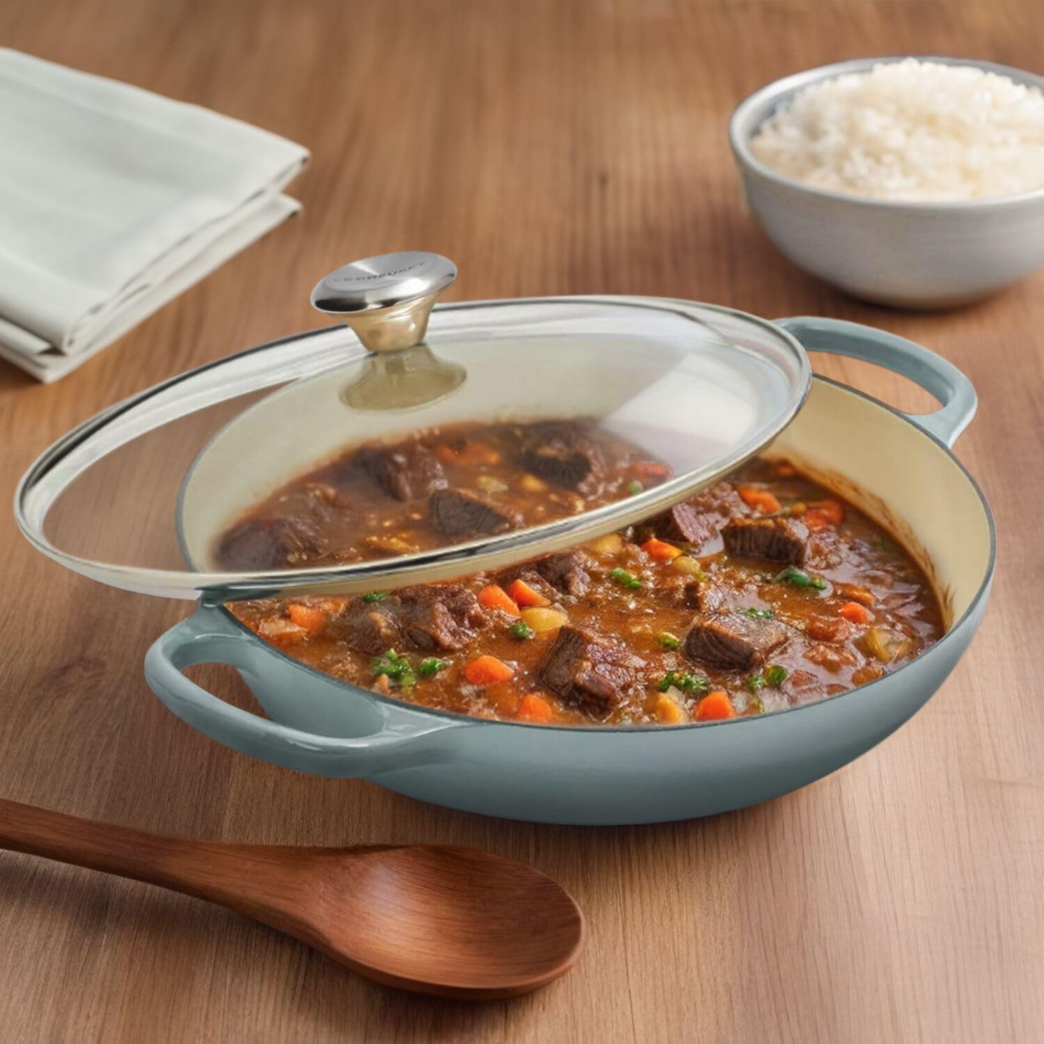 Le Creuset 3.5 qt. Buffet Casserole with Glass Lid - Sea Salt Blue | Enameled Cast Iron Dutch Oven for Baking, Roasting & Serving | Perfect for Family Dinners & Entertaining
