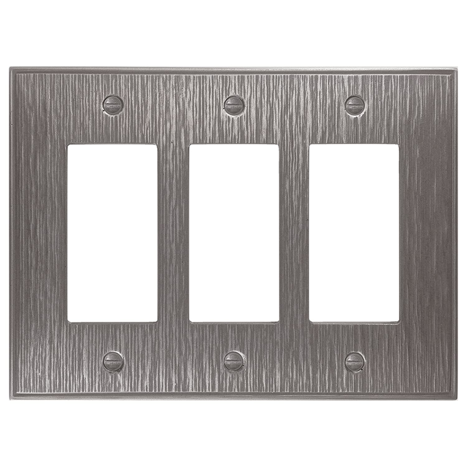 Questech Décor Triple Rocker Light Switch Cover - 3-Gang Electrical Wall Plate, Standard Size GFCI Receptacle Cover with Decorative Twill Texture in Brushed Nickel Finish - Perfect for Living Room, Bedroom, and Office Decor