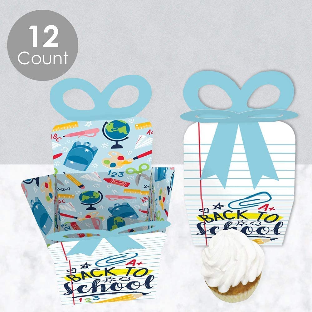 Back to School Party Favors - Bow & Popcorn Boxes, Water Bottle Stickers for Classroom Celebrations