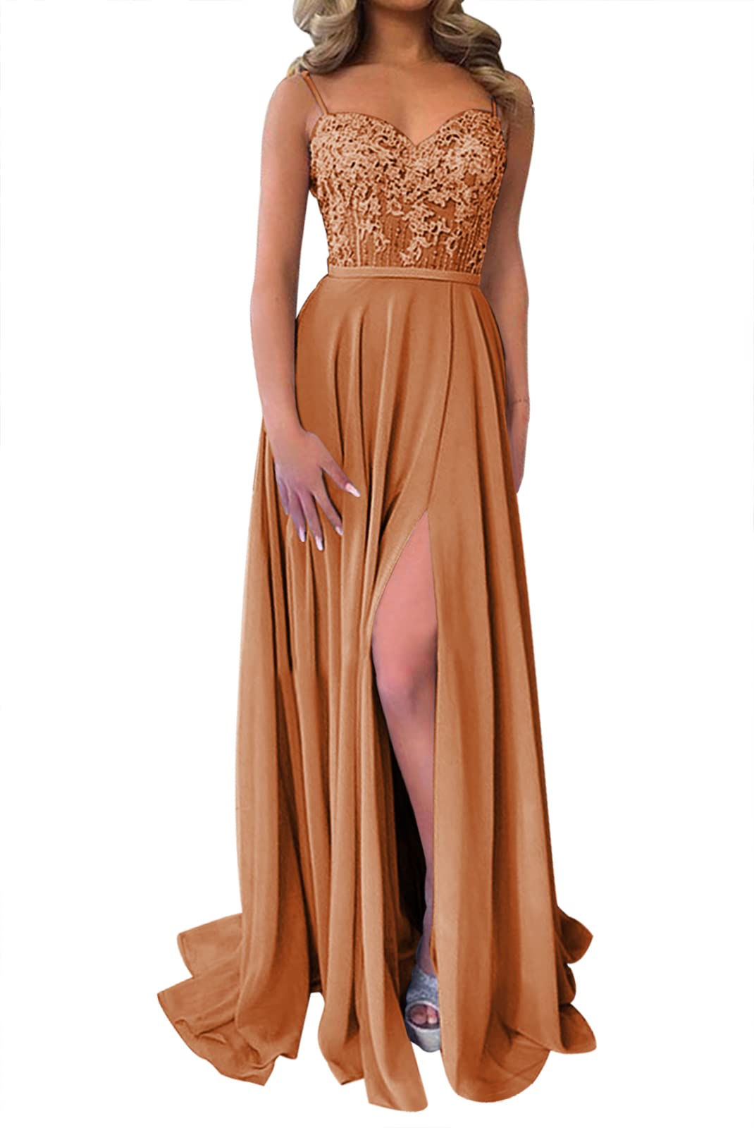 Elegant Lace Chiffon Prom Dress with High Slit - Formal Evening Gown for Homecoming, Wedding & Special Occasions
