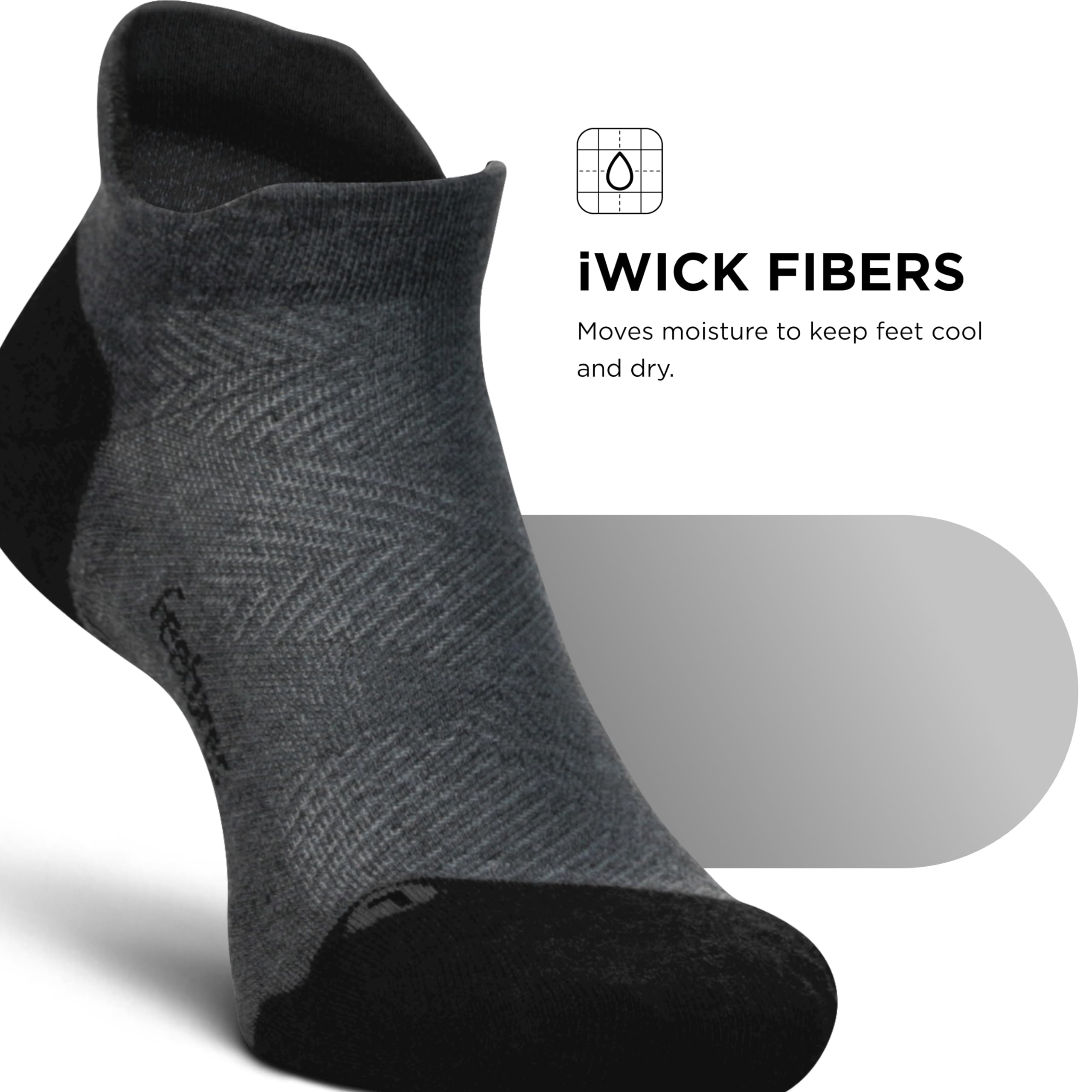 Feetures Elite Max Cushion No Show Tab Ankle Socks for Running & Sports - Breathable Athletic Socks with Targeted Compression - Gray (6-Pair Pack) - Perfect for Marathon Training, Gym Workouts & Active Lifestyle