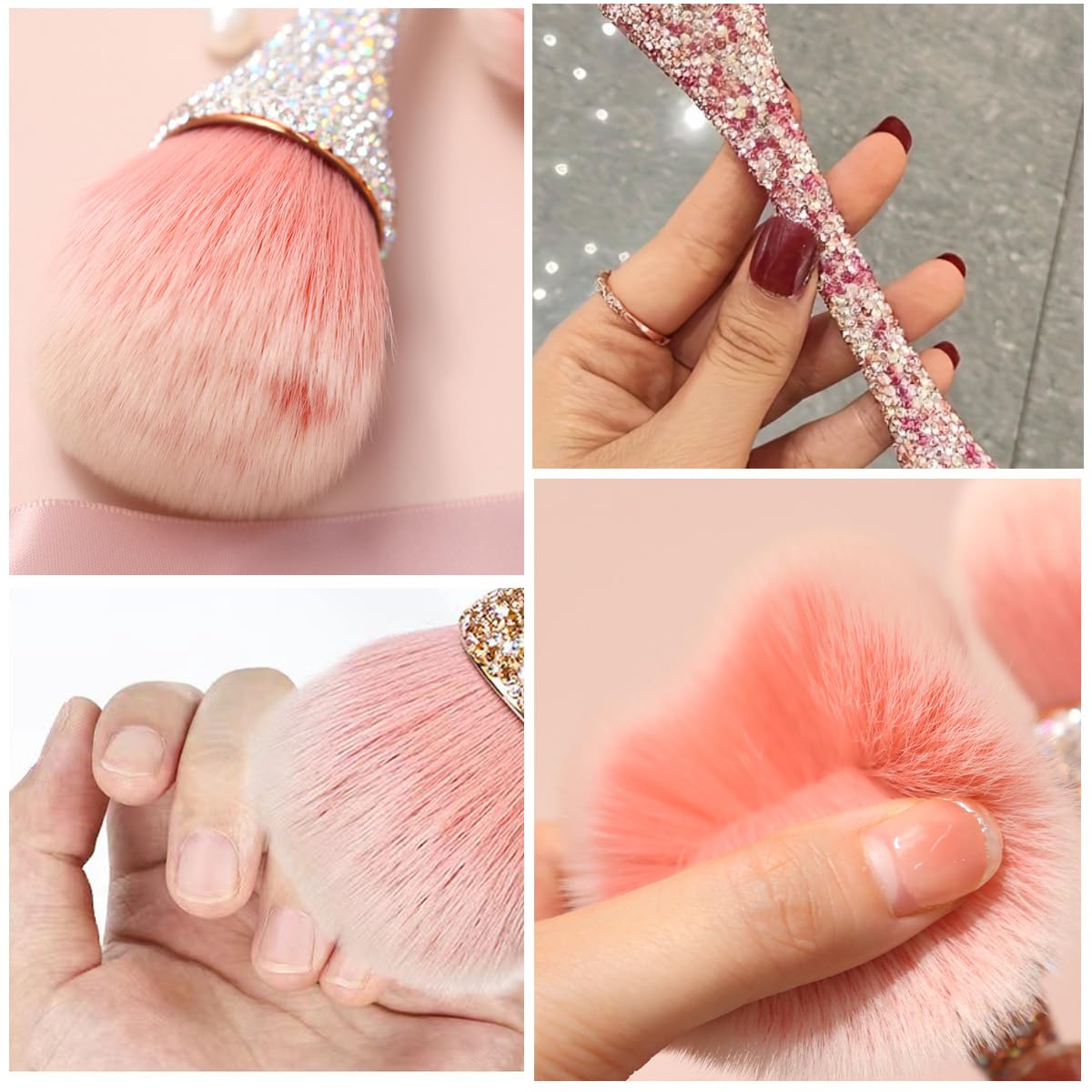 2 PCS Ultra Soft Nylon Nail Art Dust Brush - Shiny Rhinestone Nail Brush & Makeup Brush for Professional Nail Cleaning, Dust Removal, and Nail Art Design - Perfect for Salon, Home Manicure, and DIY Nail Art Enthusiasts