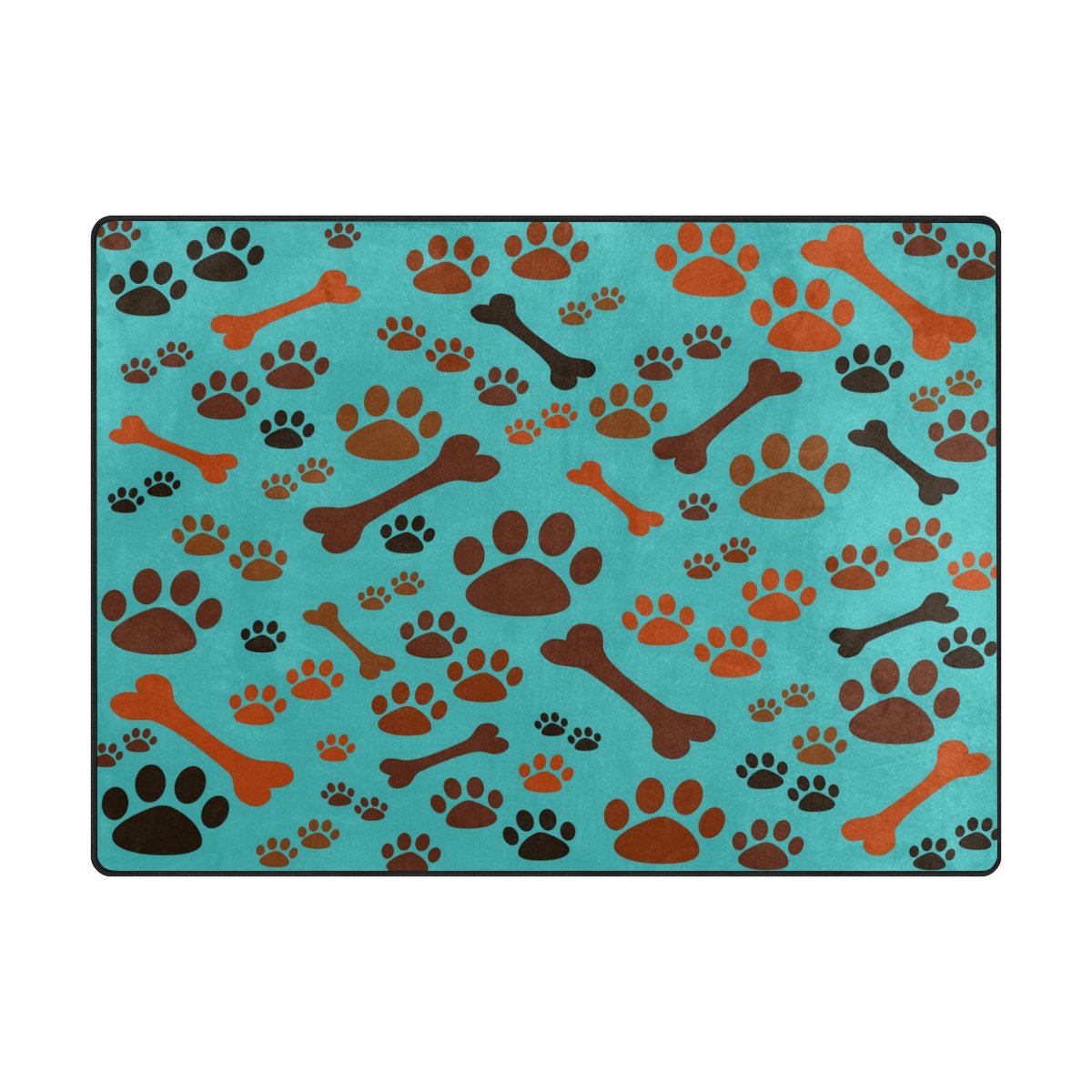 ALAZA Cartoon Dog Paw Print Bone Area Rug - Non-Slip Soft Pet Themed Rug for Living Room, Bedroom, Nursery - 5'3