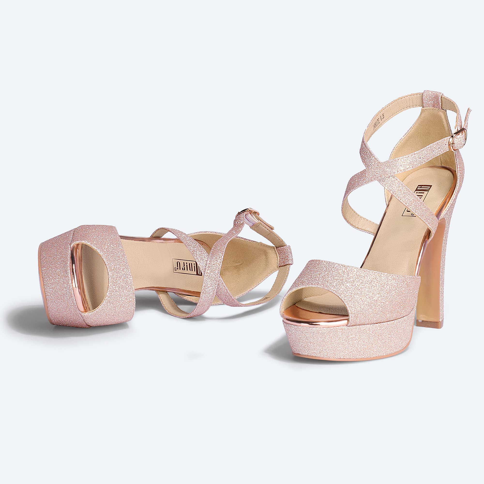 IDIFU Women's Chunky High Heel Sandals - Peep Toe Platform Dress Shoes with Ankle Strap for Wedding, Party, Evening Wear | Perfect for Brides, Prom, Date Night & Special Occasions