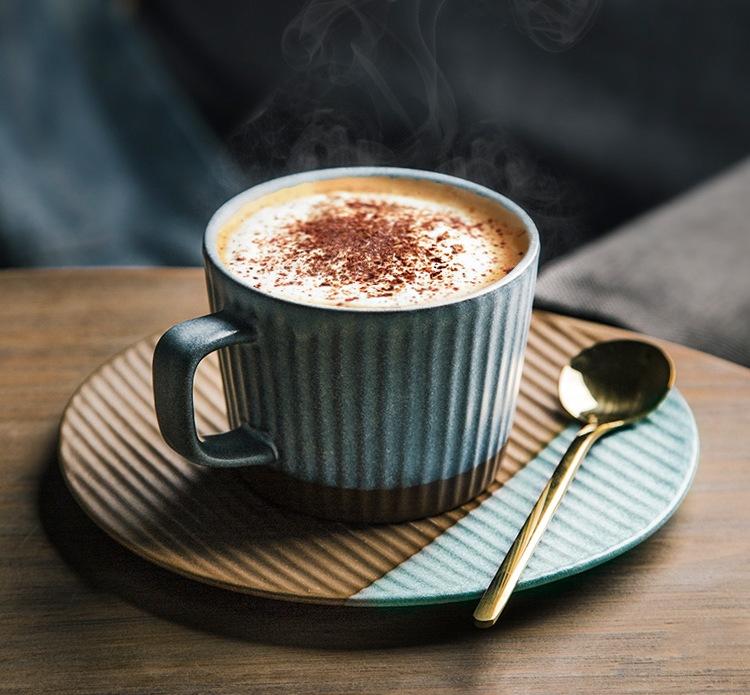 Premium Ceramic Coffee Cup and Saucer Set - Elegant Cappuccino & Tea Mugs in White, Green, Blue, Yellow - Perfect for Home, Office, and Cafe Use