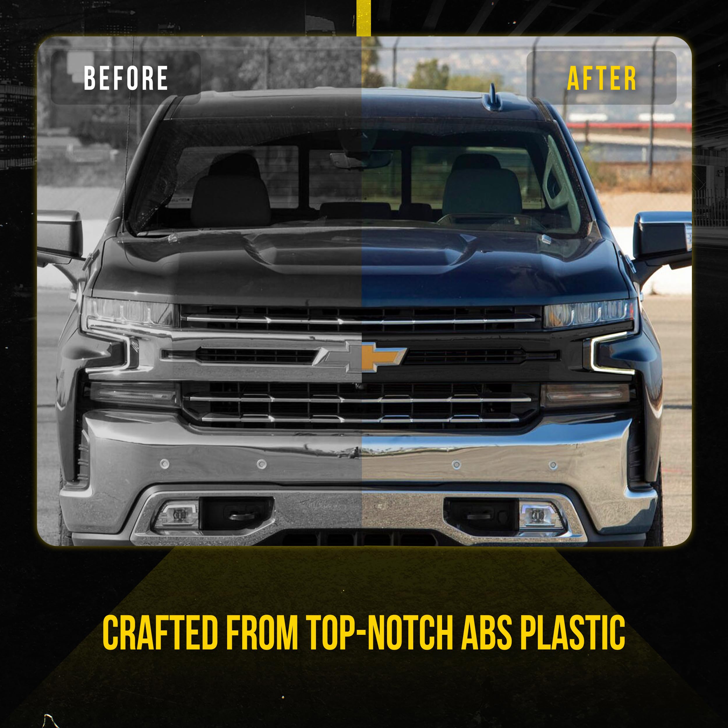 Gloss Black ABS Car Front Grille Cover Compatible with 2019-2021 Chevrolet Silverado 1500 LT/LTZ/RST/LT Trail Boss - Durable Trim Insert & Protective Overlay Guard for Enhanced Vehicle Style & Protection (ABS6560BLK) | Perfect for Off-Road Adventures & Custom Truck Upgrades