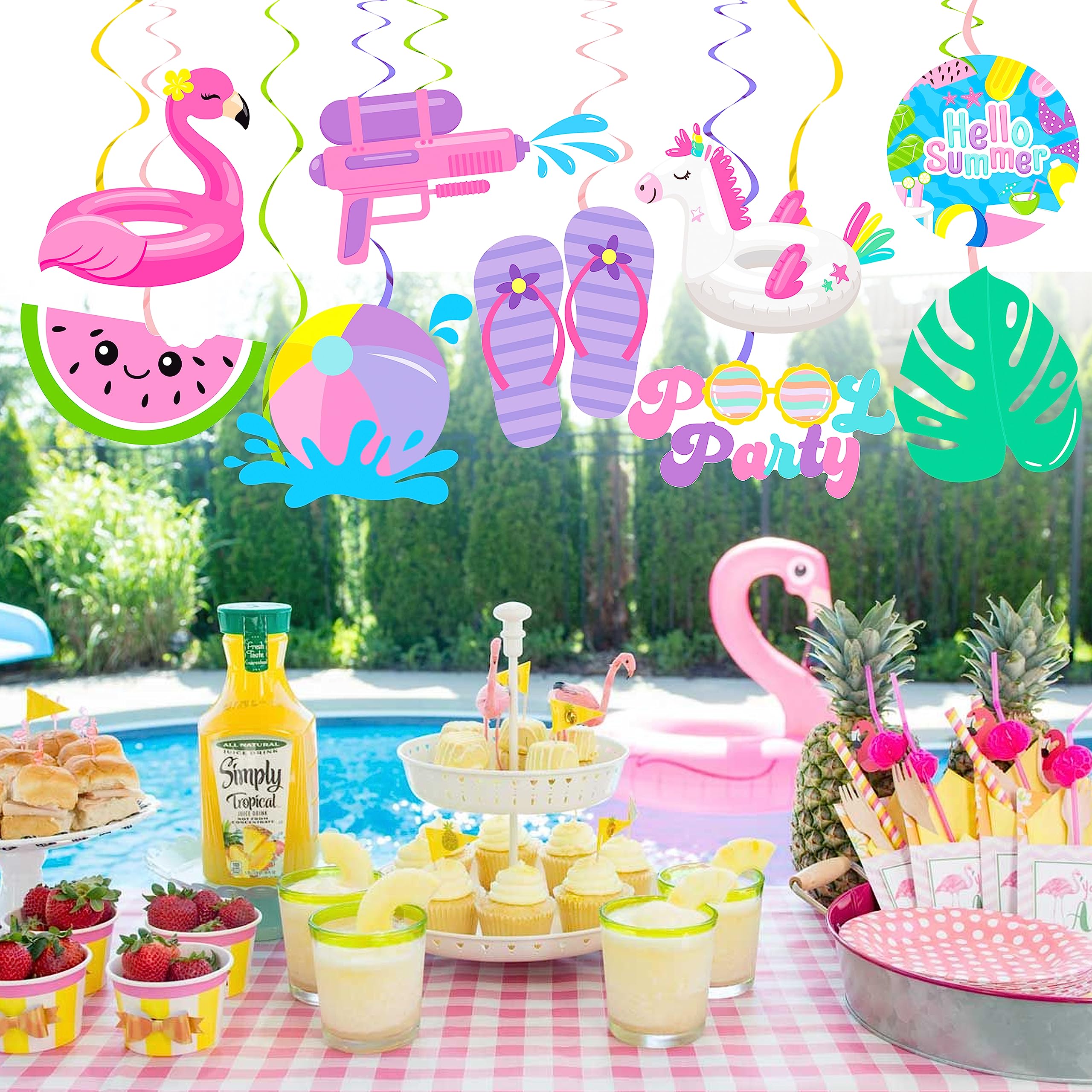 Pool Party Decorations - Splish Splash Birthday Foil Balloons, Hanging Swirls & Banner for Girls Summer Beach Party | Hawaiian Luau Tropical Theme Decor for Poolside Celebrations, Baby Showers & Backyard Gatherings