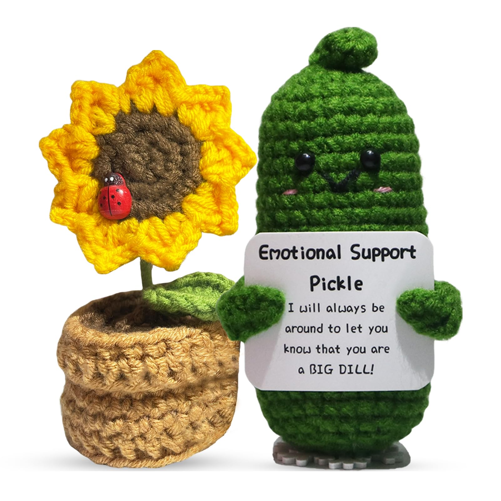 Emotional Support Pickle Crochet Doll & Sunflower Pot - Funny Gifts for Women | Handmade Home & Office Decor | Stress Relief & Anxiety Comfort - Perfect for Desk Decor, Birthday Gifts & Self-Care