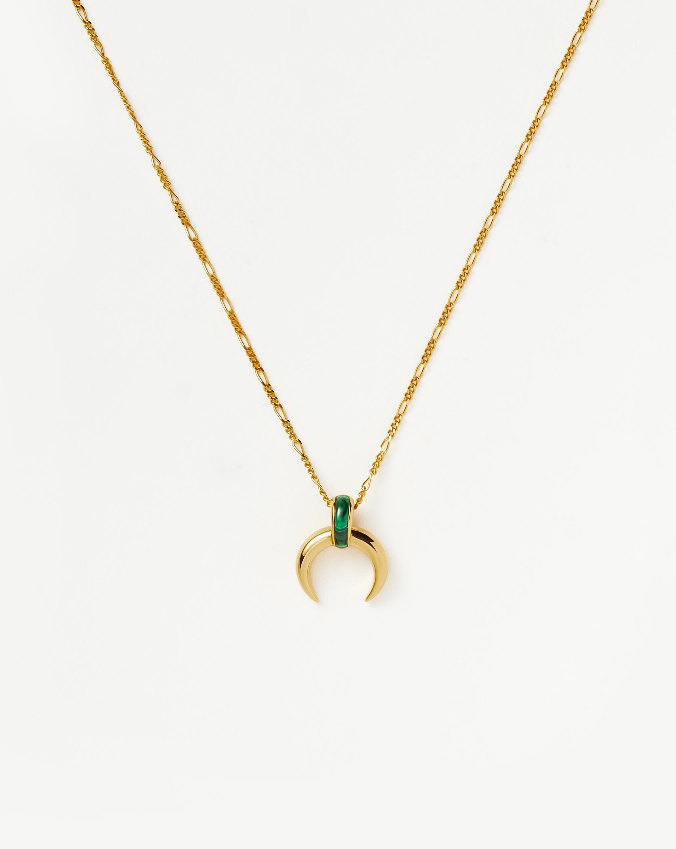 Lucy Williams Malachite Horn Pendant Necklace - 18k Gold Vermeil & Genuine Malachite Gemstone | Elegant Bohemian Jewelry for Women, Perfect for Parties, Weddings & Everyday Wear
