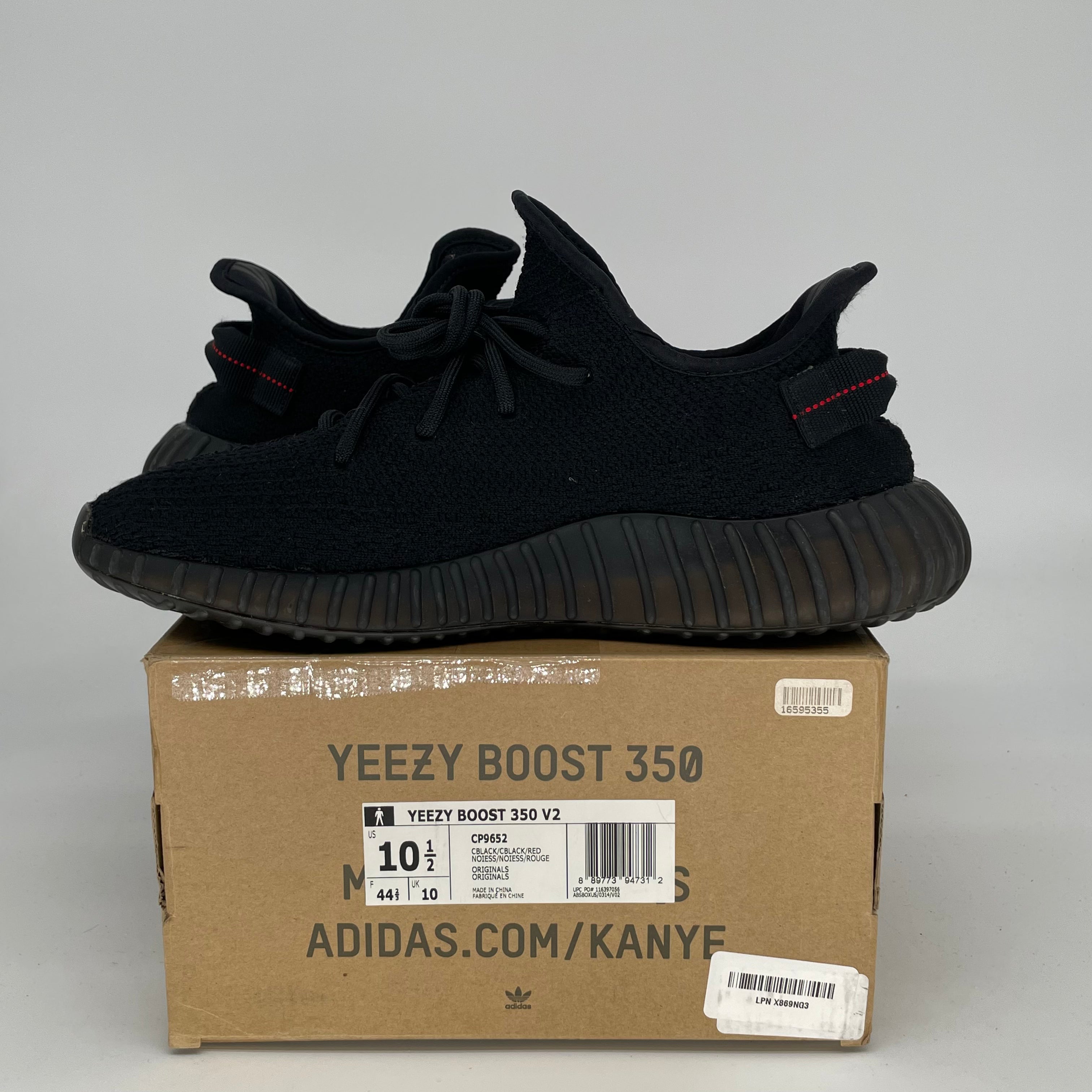 Adidas Yeezy Boost 350 V2 Black Red Sneakers - Men's Size 10.5 / Women's Size 12 - Style CP9652 | Running, Gym & Casual Wear